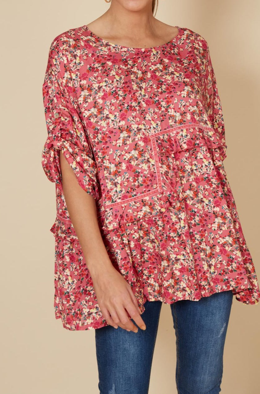 Milli Ruffle Top - Rose Ditsy - eb&ive Clothing - Top 3/4 Sleeve