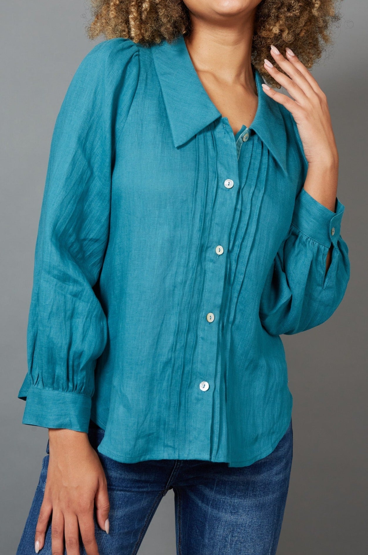 Diaz Blouse - Teal - eb&ive Clothing - Shirt L/S Linen