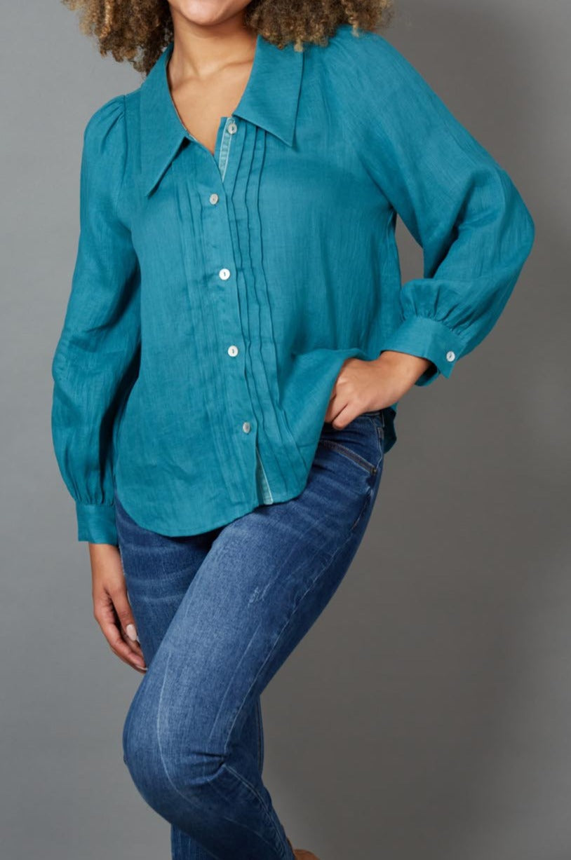 Diaz Blouse - Teal - eb&ive Clothing - Shirt L/S Linen