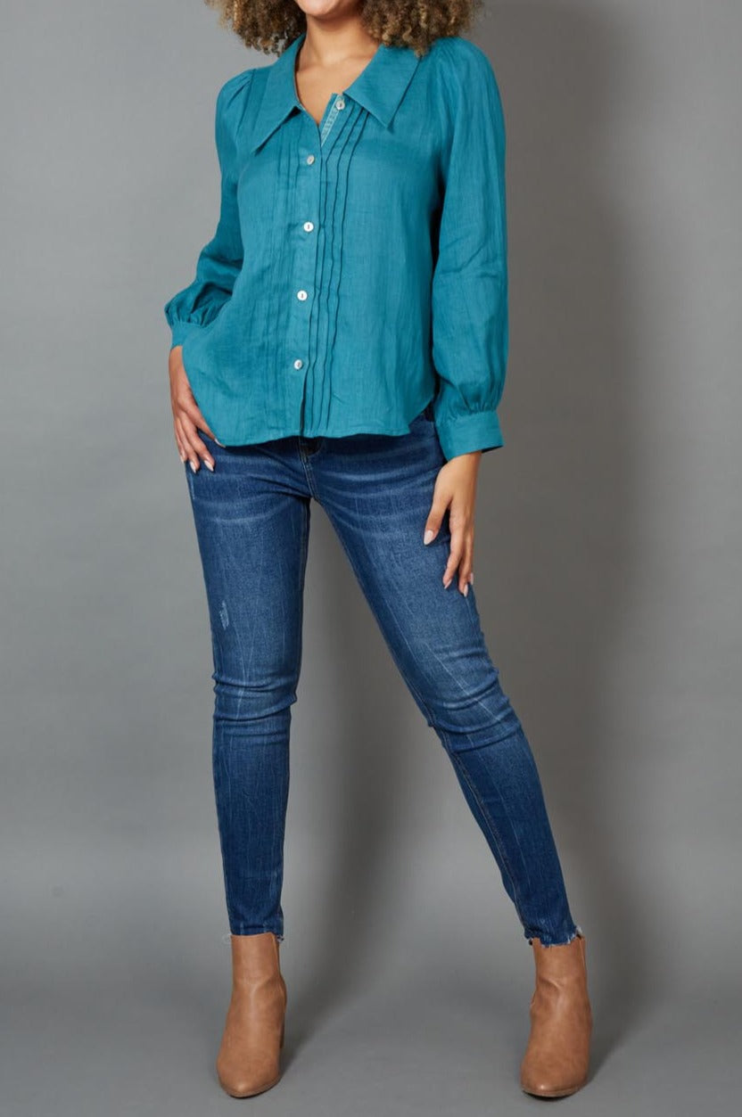 Diaz Blouse - Teal - eb&ive Clothing - Shirt L/S Linen