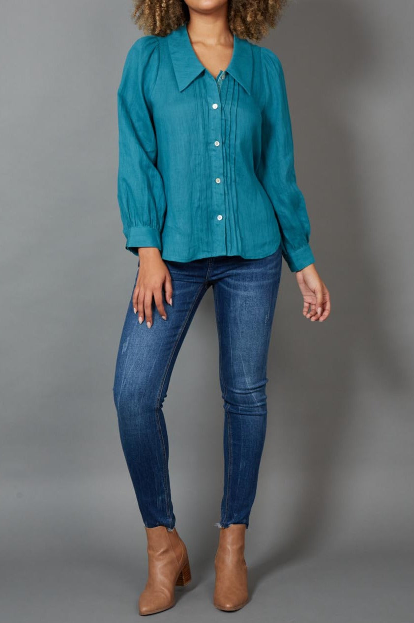 Diaz Blouse - Teal - eb&ive Clothing - Shirt L/S Linen