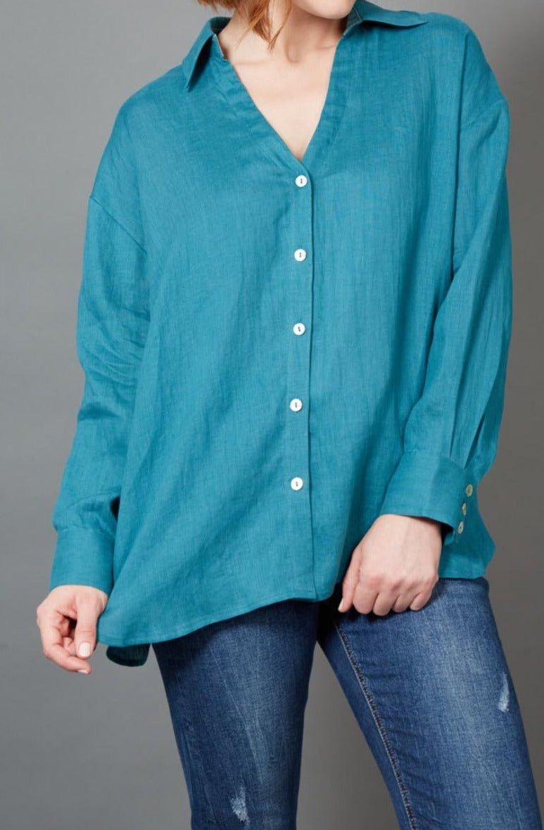 Diaz Tie Shirt - Teal - eb&ive Clothing - Shirt L/S Linen