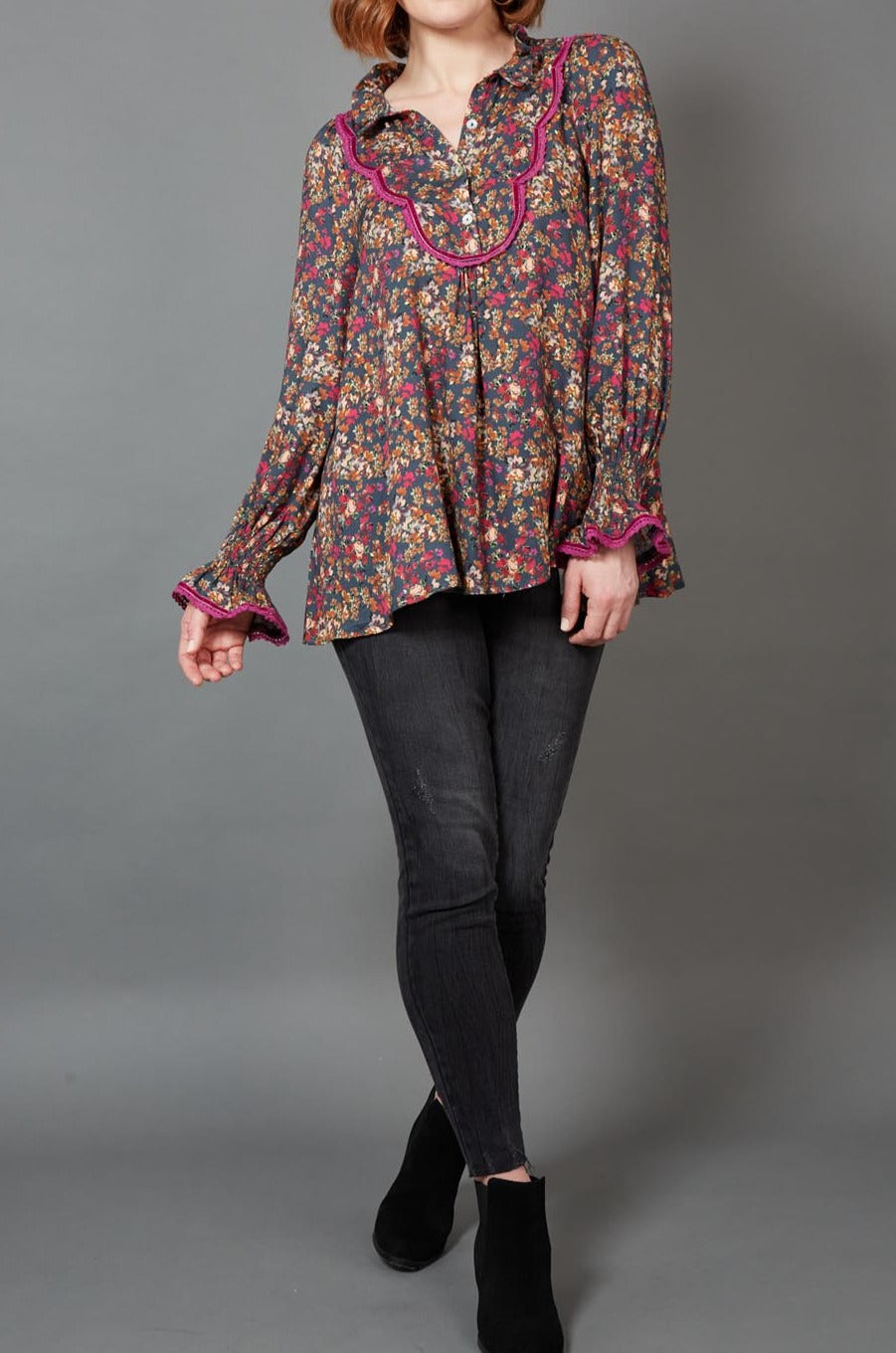 Milli Smock Blouse - Black Ditsy - eb&ive Clothing - Top L/S