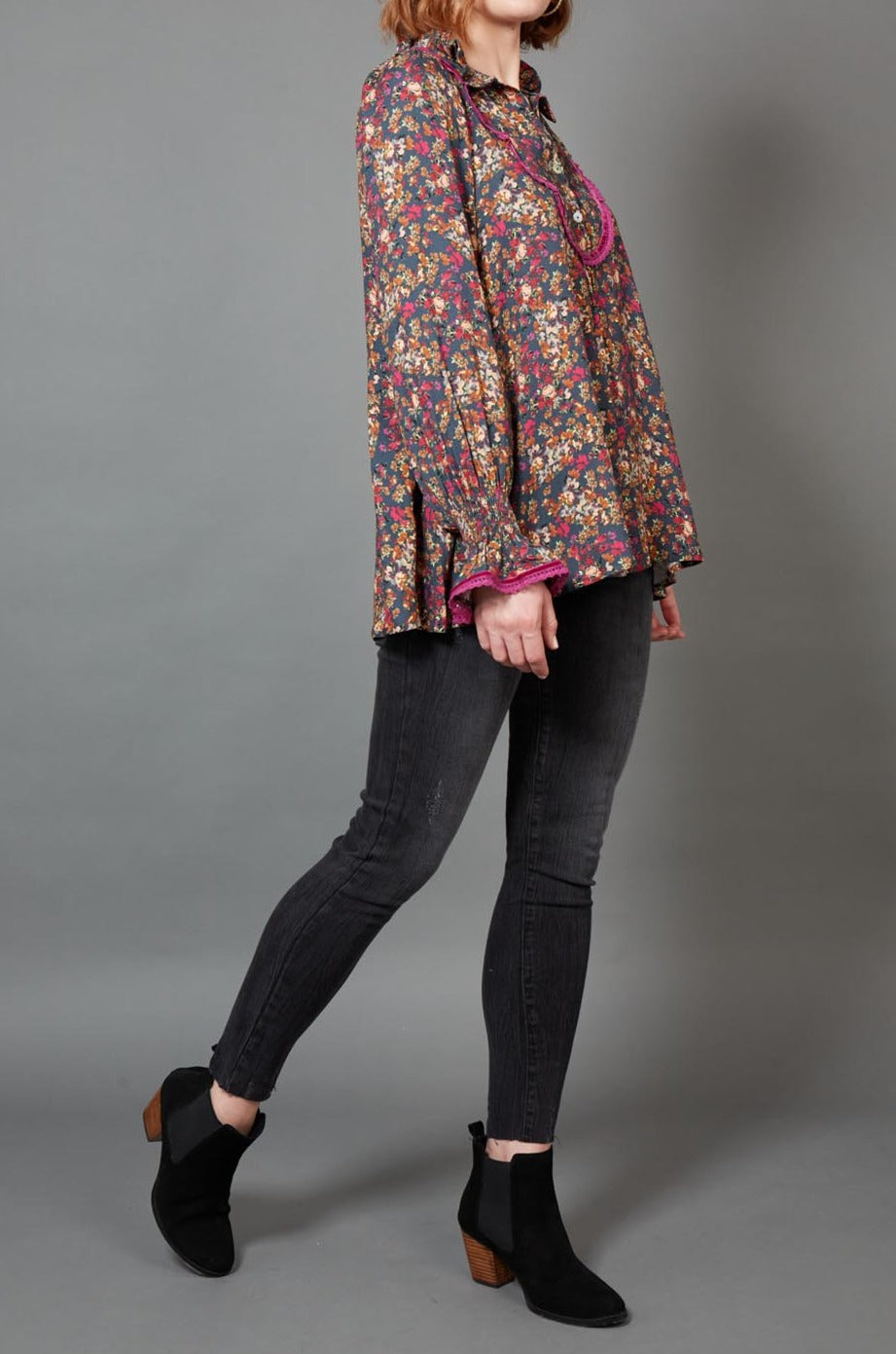 Milli Smock Blouse - Black Ditsy - eb&ive Clothing - Top L/S