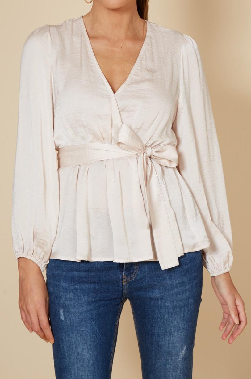 Winona Tie Top - Pearl - eb&ive Clothing - Top L/S Dressy