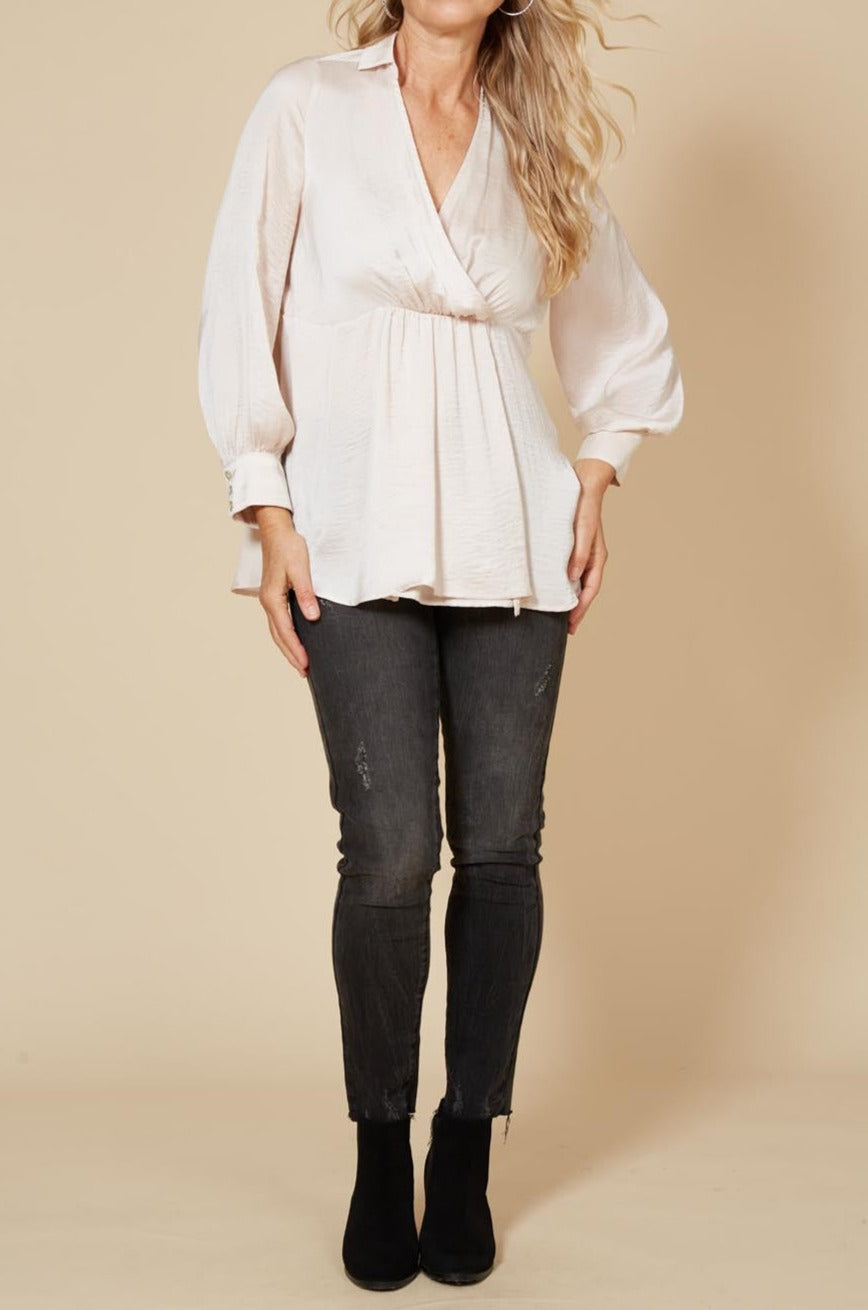 Winona Pleat Blouse - Pearl - eb&ive Clothing - Top L/S Dressy