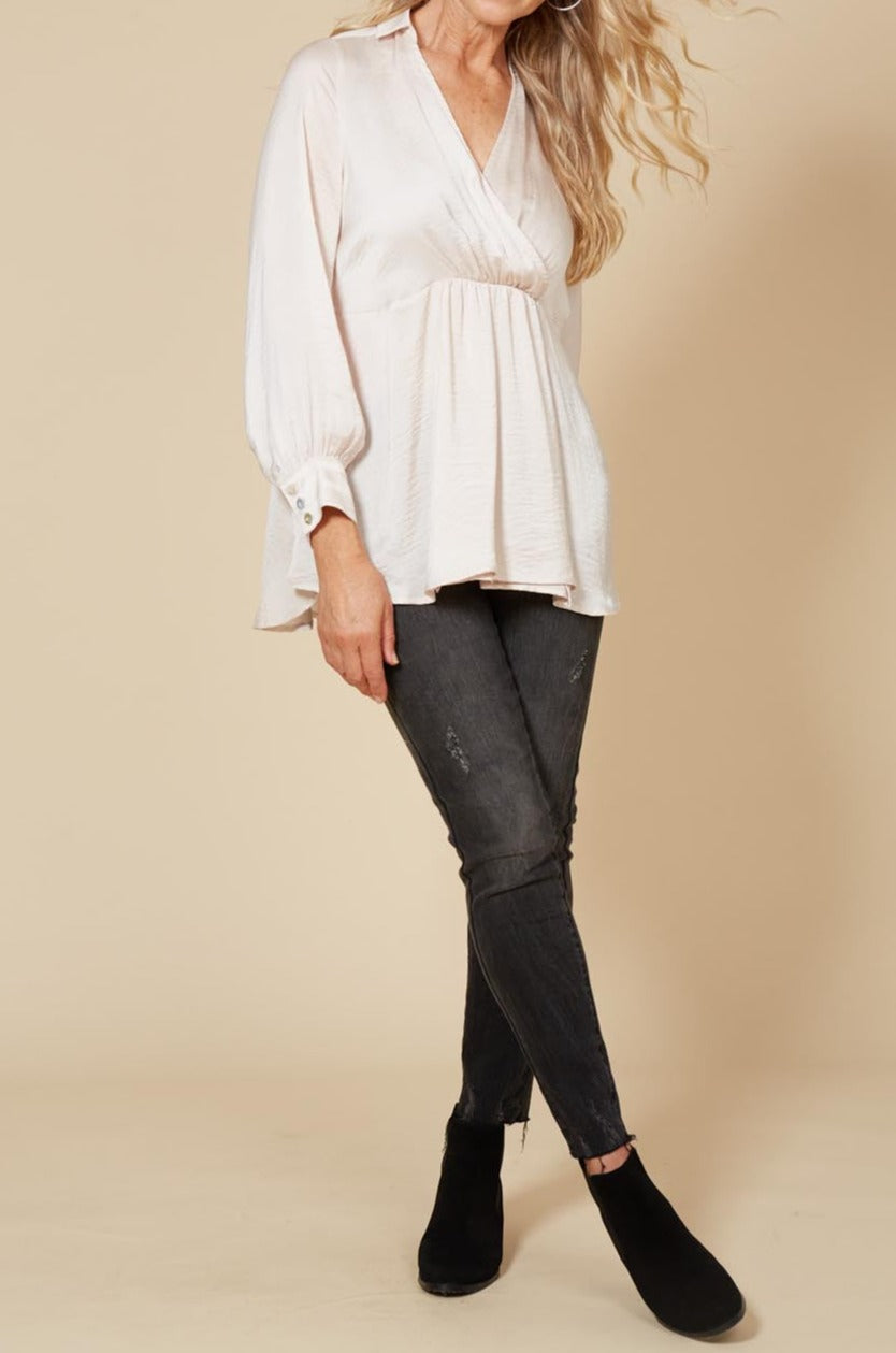 Winona Pleat Blouse - Pearl - eb&ive Clothing - Top L/S Dressy