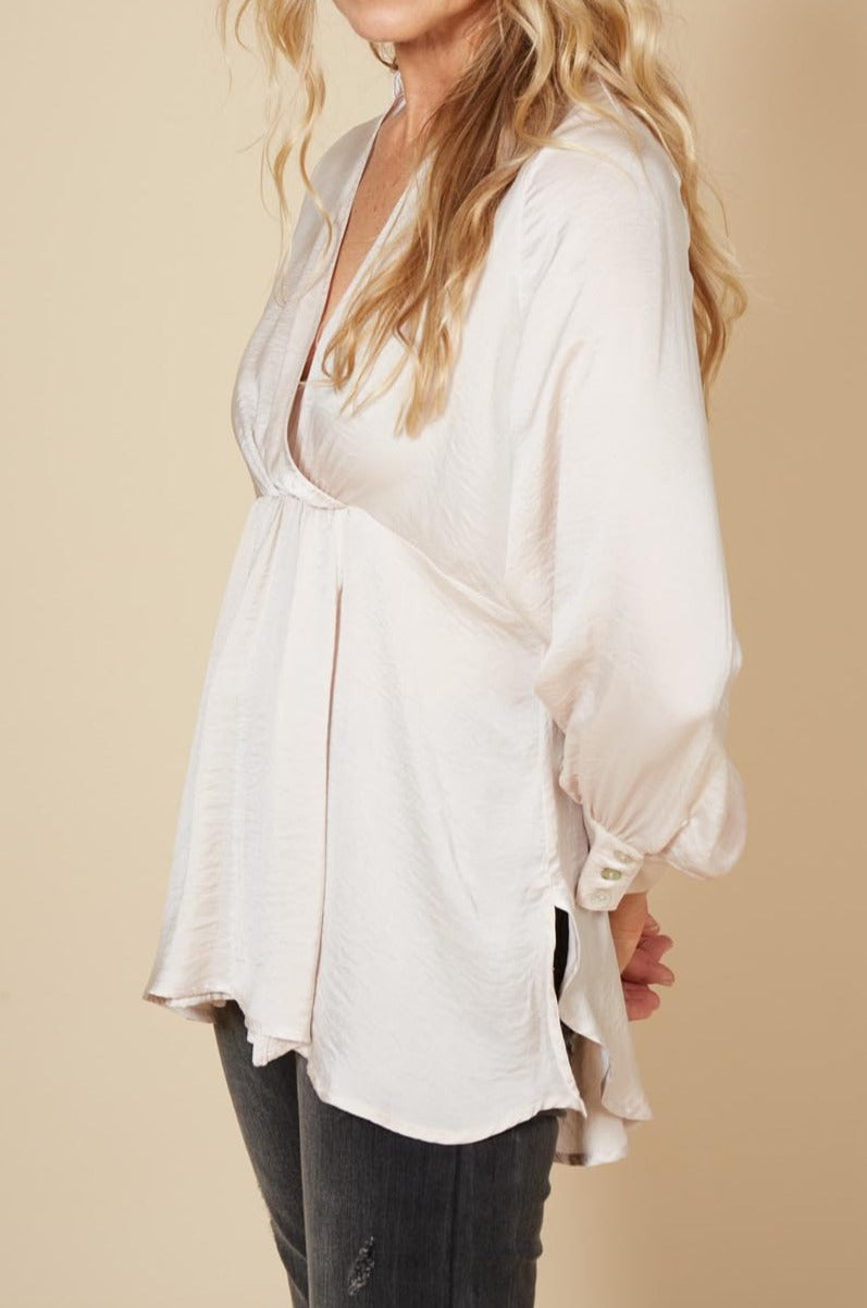 Winona Pleat Blouse - Pearl - eb&ive Clothing - Top L/S Dressy