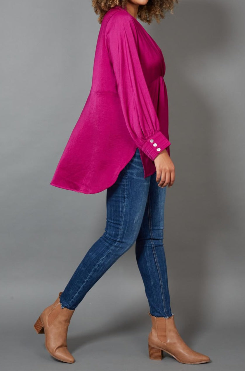 Winona Pleat Blouse - Mulberry - eb&ive Clothing - Top L/S Dressy