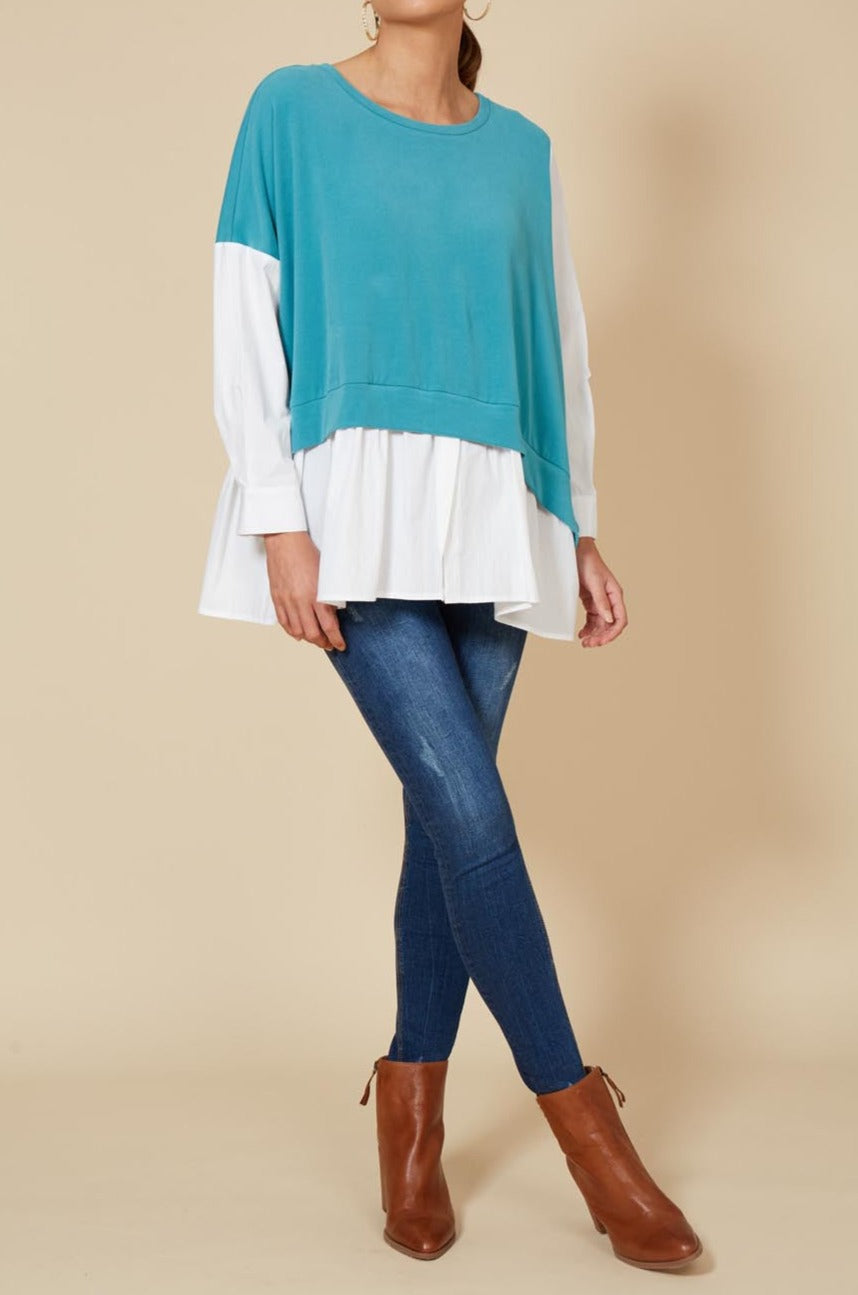 Martini Shirt Top - Teal - eb&ive Clothing - Top Tshirt L/S Relaxed