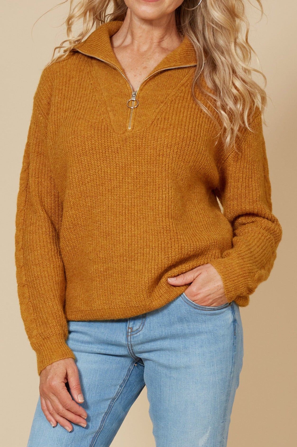 Kinsella Zip Jumper - Saffron - eb&ive Clothing - Knit Jumper