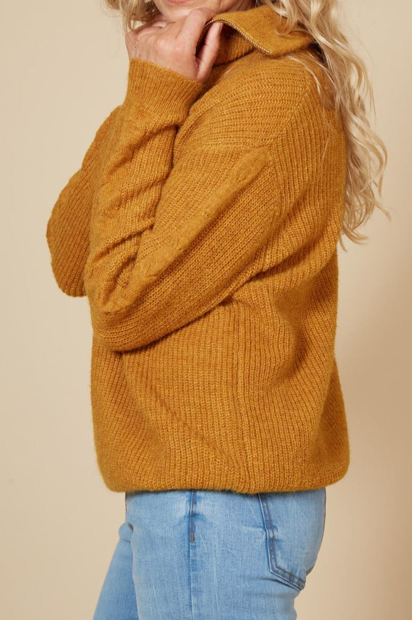 Kinsella Zip Jumper - Saffron - eb&ive Clothing - Knit Jumper