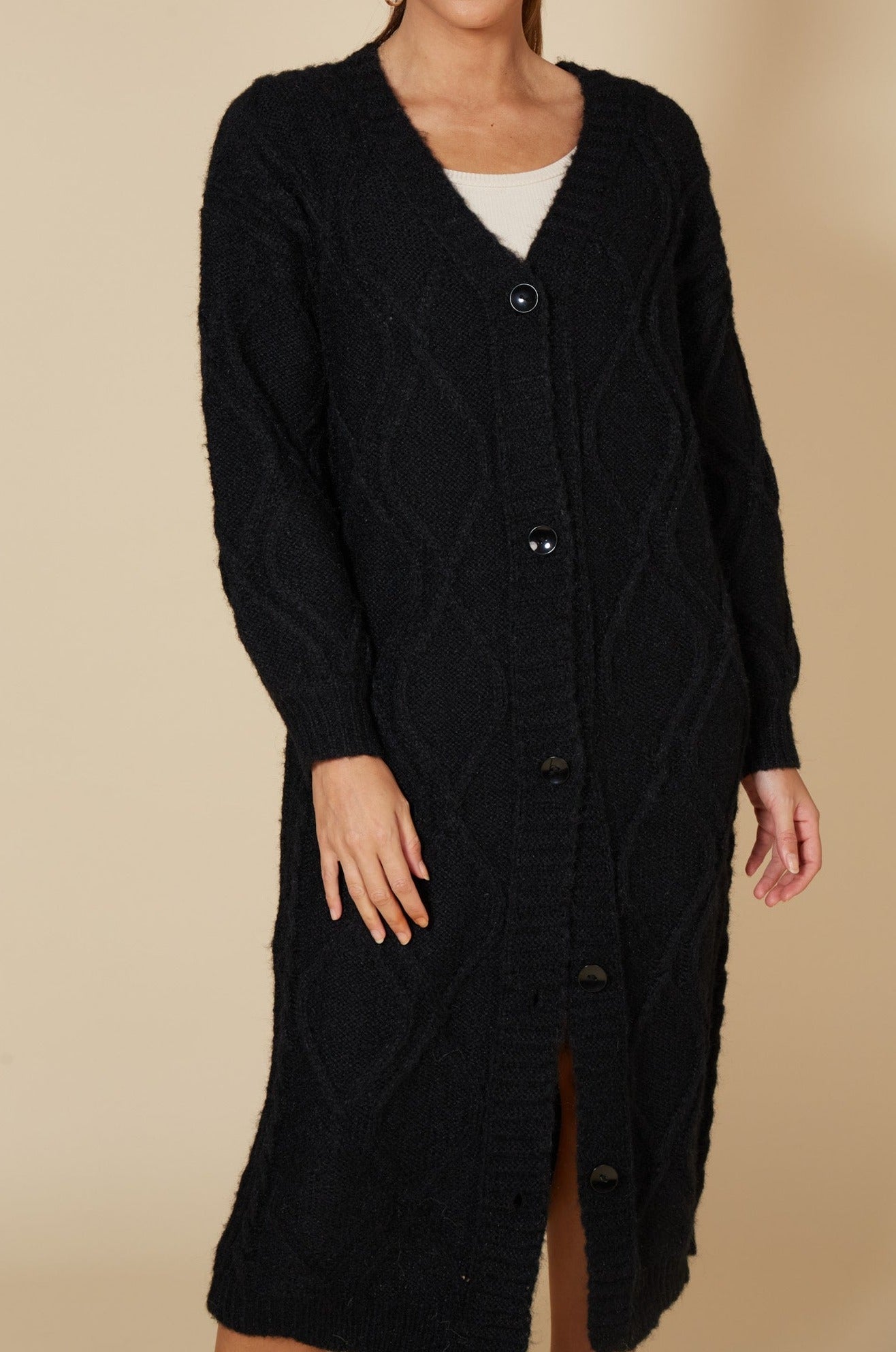 Howie Cable Cardigan - Ebony - eb&ive Clothing - Knit Cardigan Long One Size