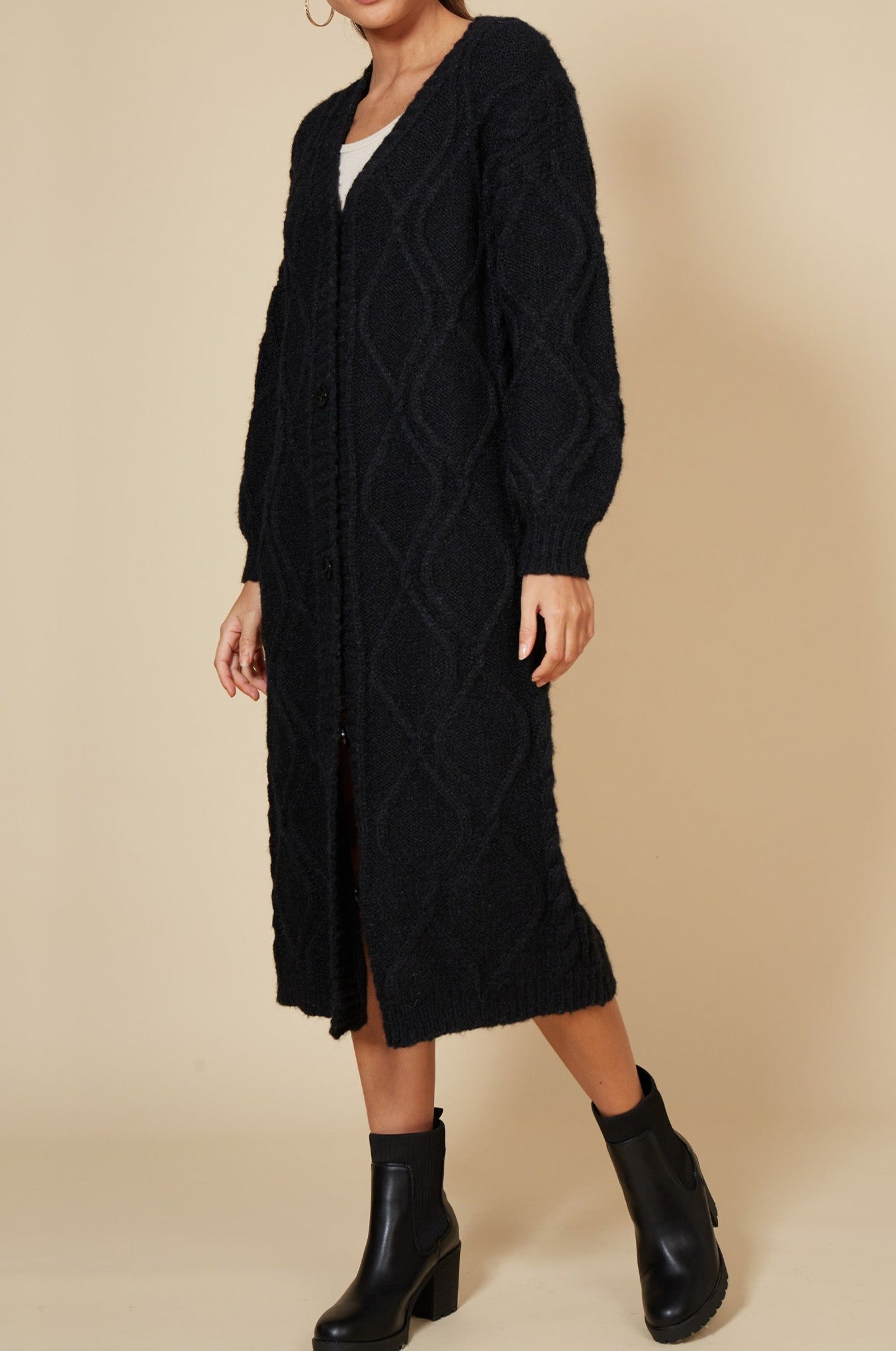 Howie Cable Cardigan - Ebony - eb&ive Clothing - Knit Cardigan Long One Size