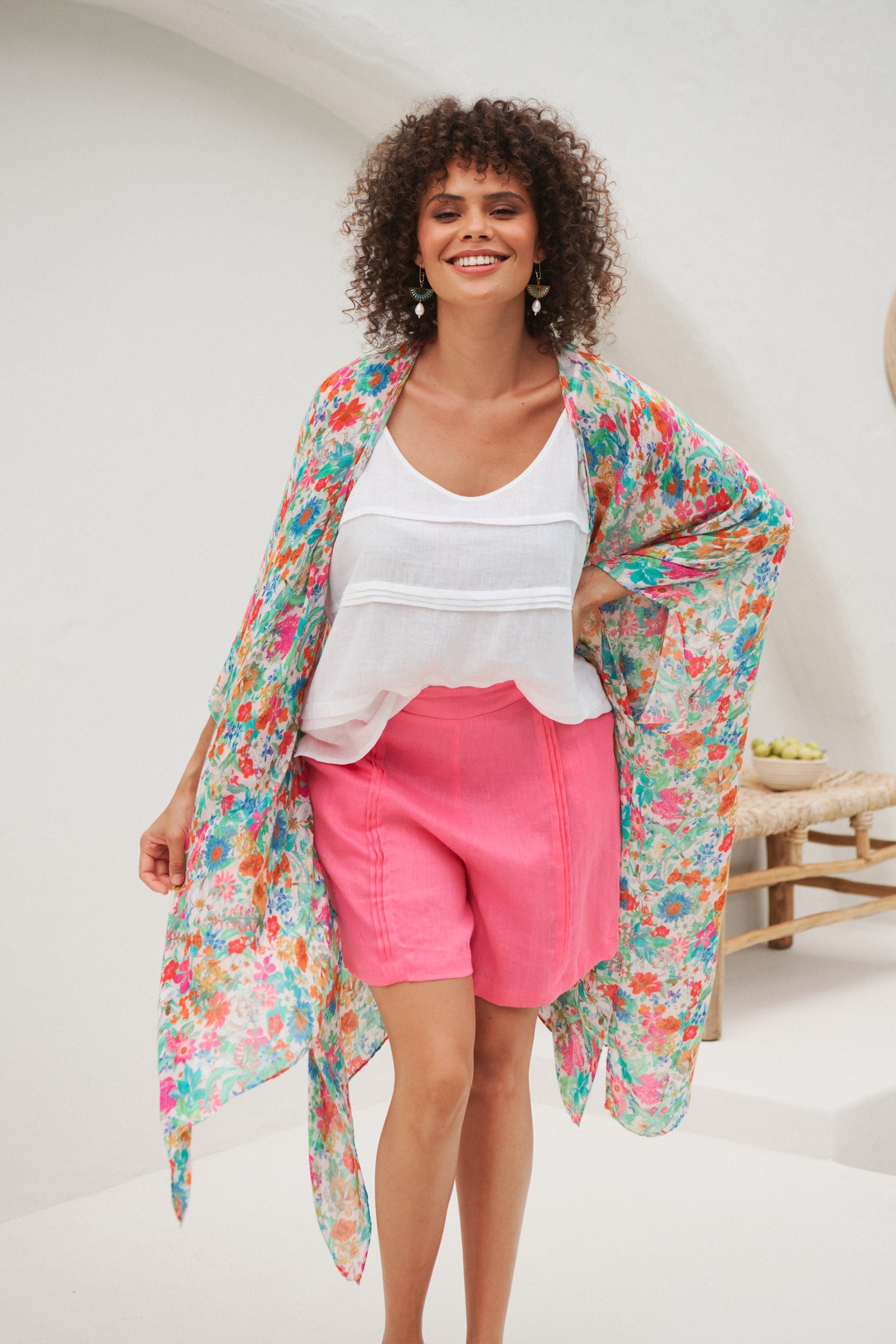 Esprit Cape - Pink Flourish - eb&ive Clothing - Kimono Cape Long One Size