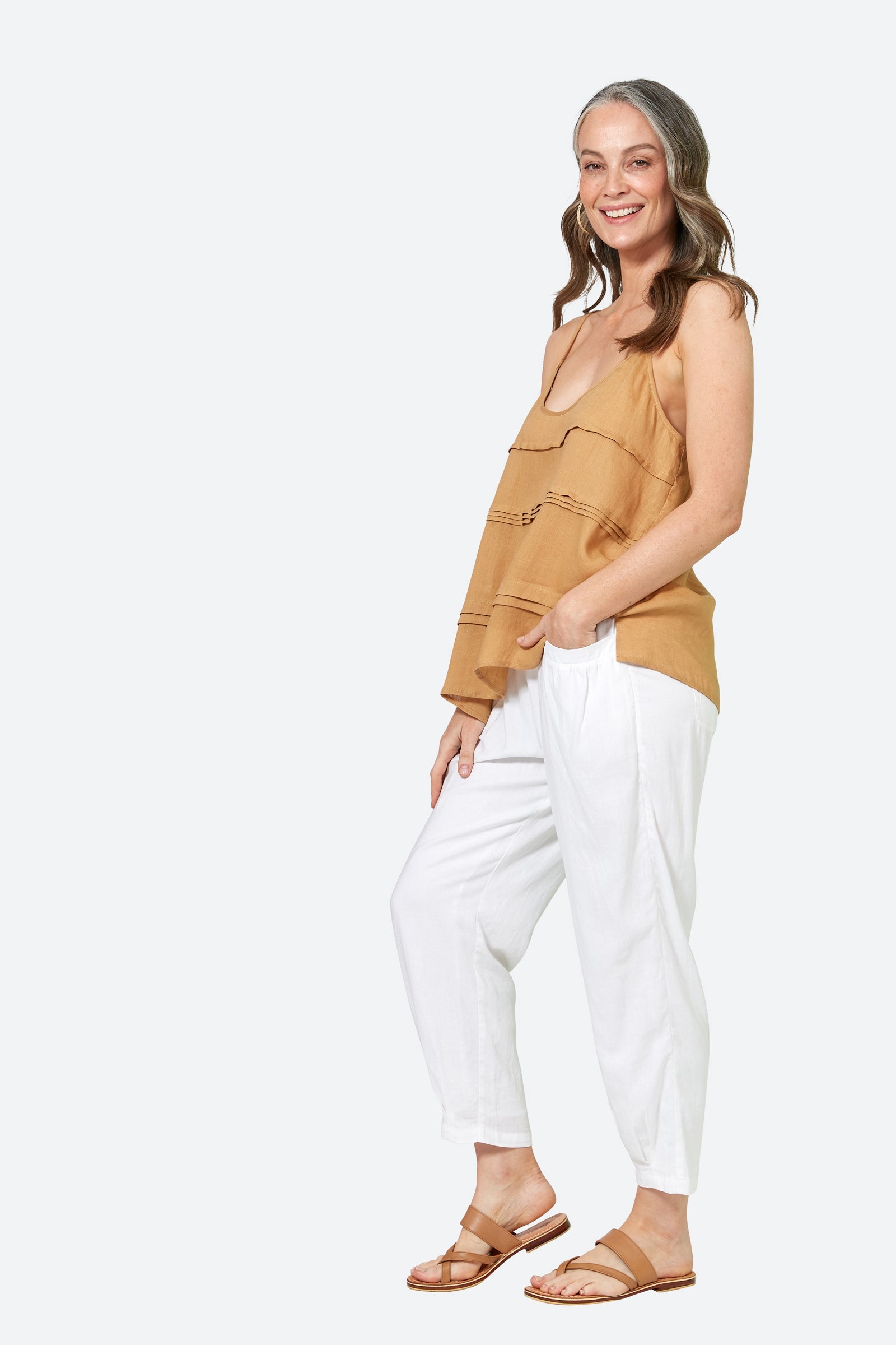 La Vie Tank - Caramel - eb&ive Clothing - Top Strappy Linen