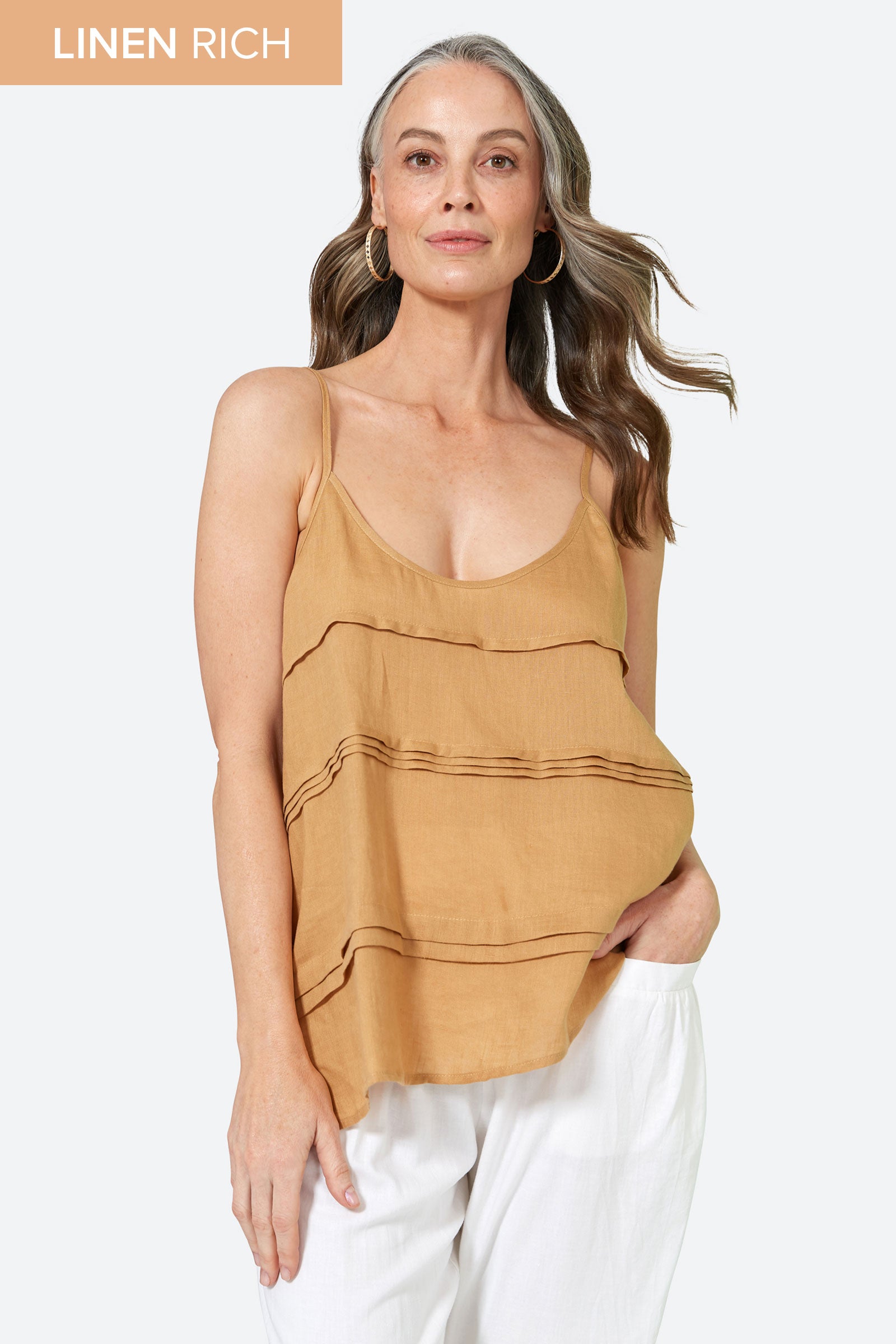 La Vie Tank - Caramel - eb&ive Clothing - Top Strappy Linen