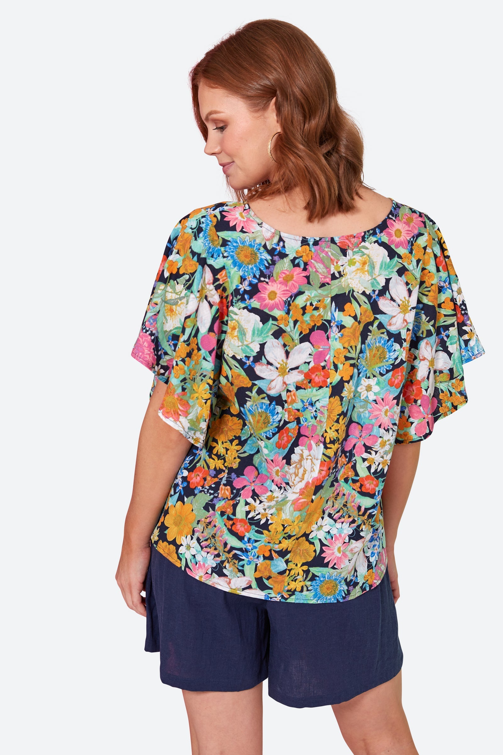 Verve Top - Navy Flourish - eb&ive Clothing - Top S/S Linen