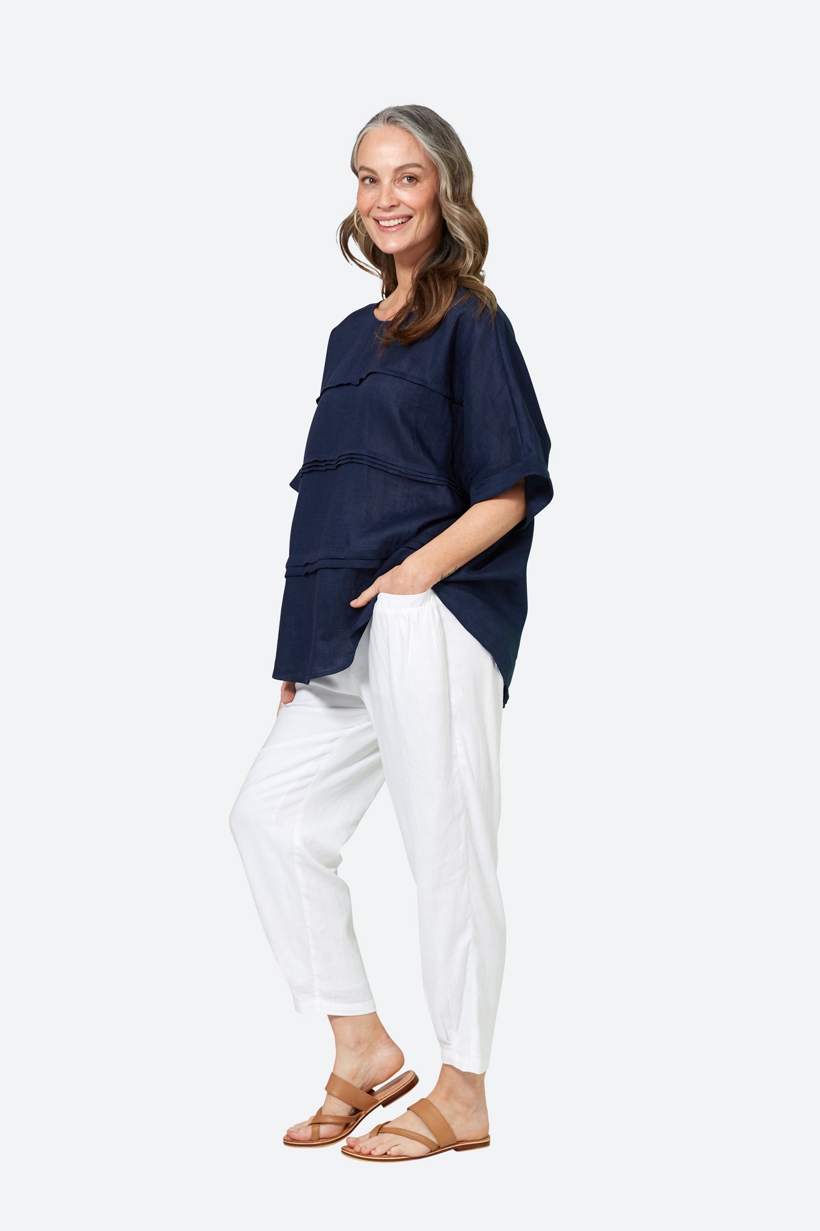 La Vie Pintuck Top - Sapphire - eb&ive Clothing - Top S/S Linen