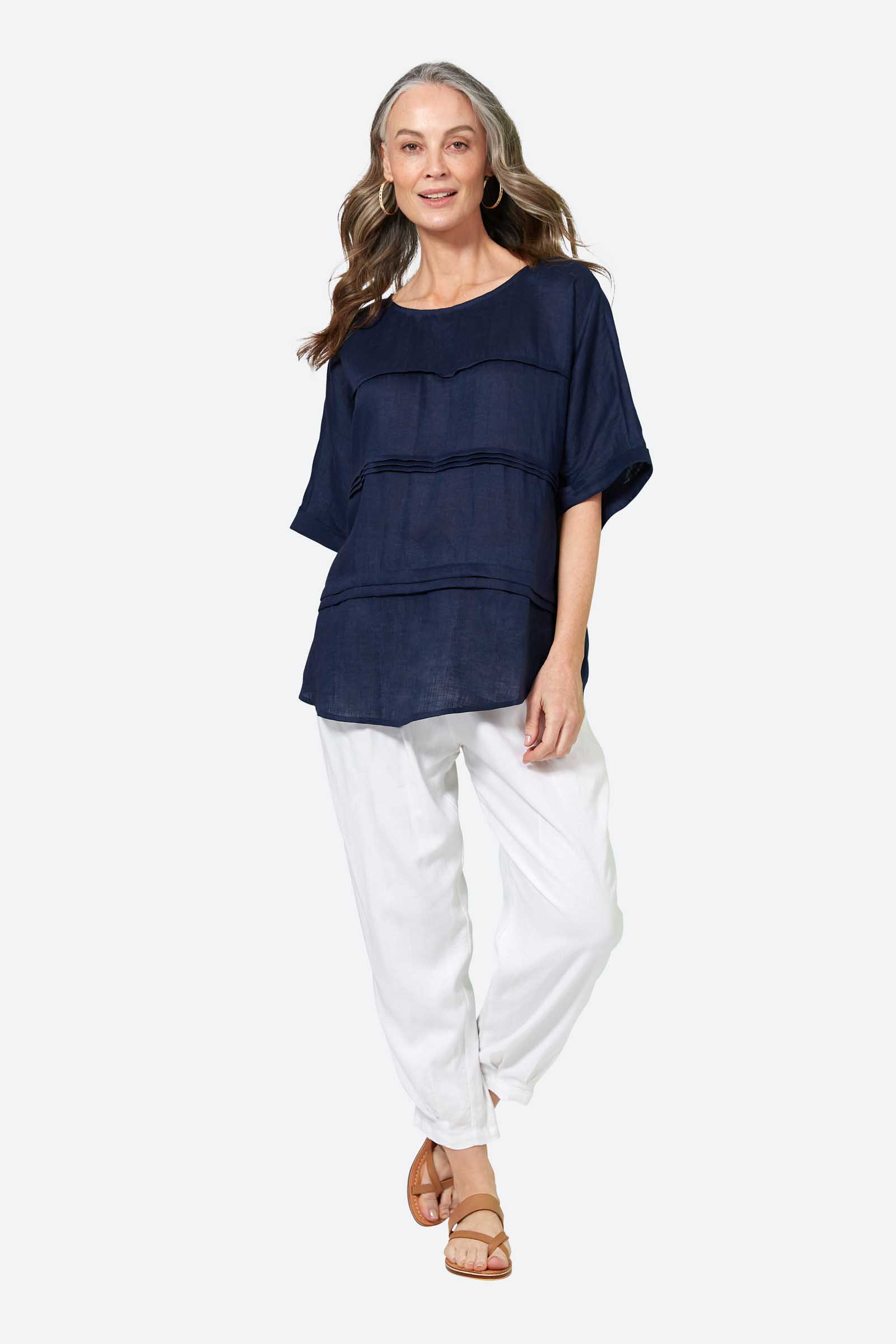 La Vie Pintuck Top - Sapphire - eb&ive Clothing - Top S/S Linen