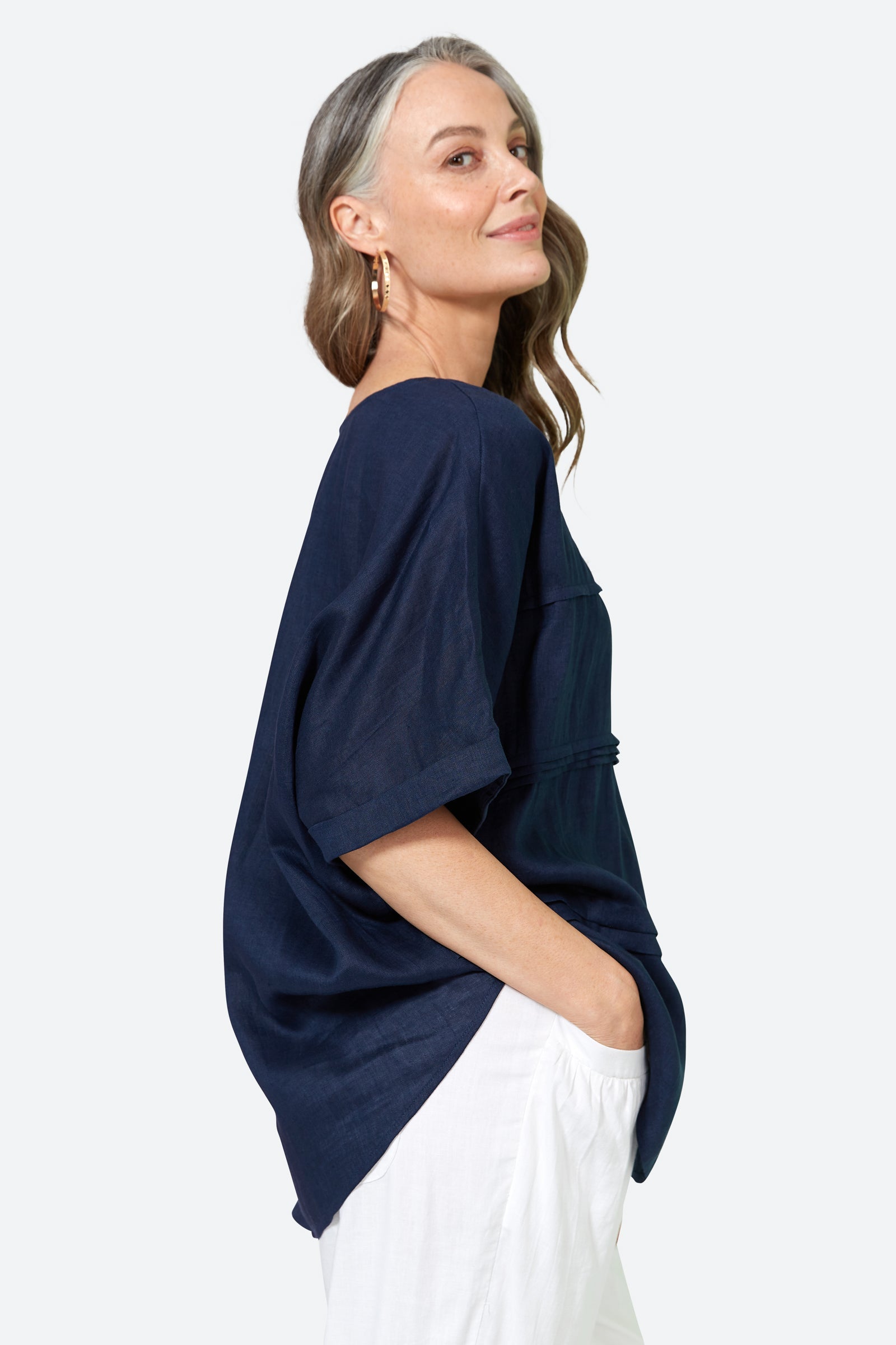 La Vie Pintuck Top - Sapphire - eb&ive Clothing - Top S/S Linen