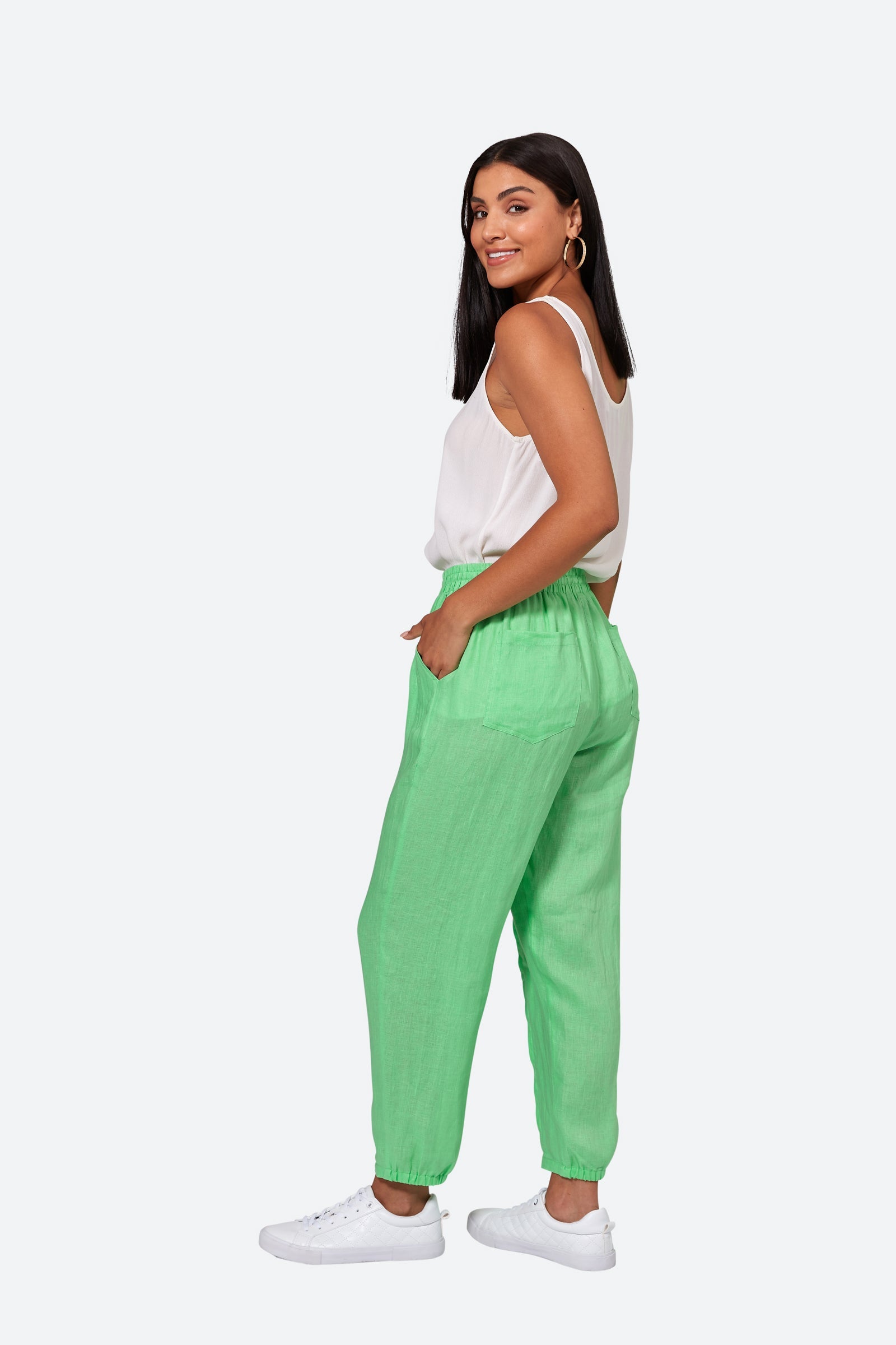 La Vie Pintuck Pant - Kiwi - eb&ive Clothing - Pant Relaxed Linen