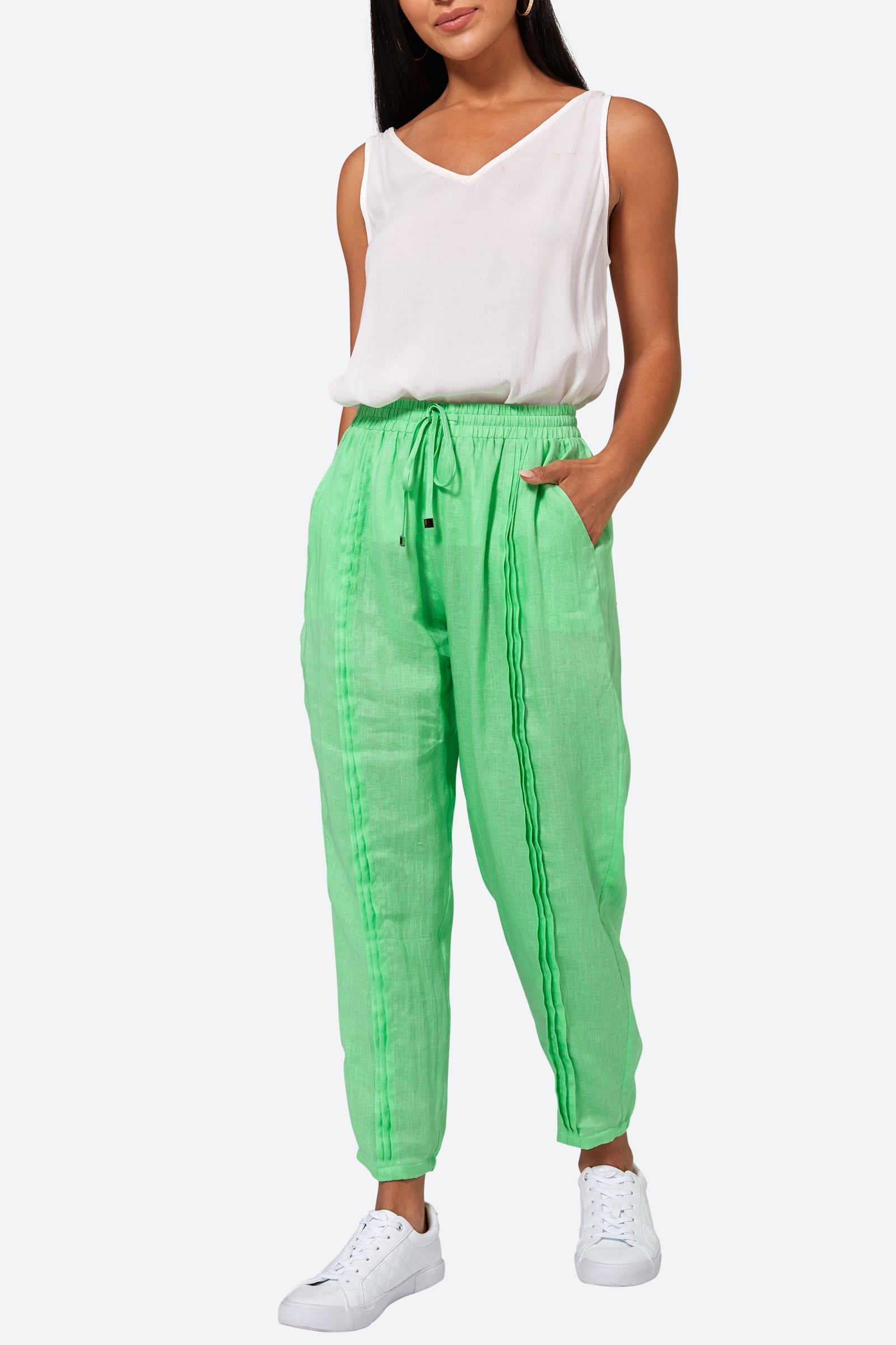 La Vie Pintuck Pant - Kiwi - eb&ive Clothing - Pant Relaxed Linen