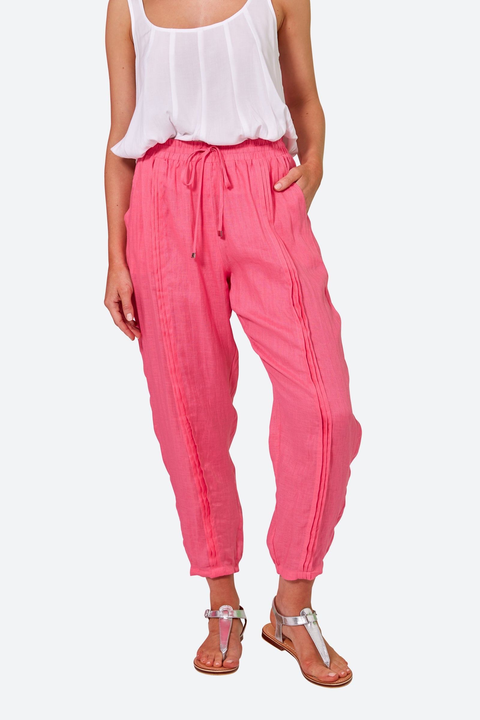 La Vie Pintuck Pant - Candy - eb&ive Clothing - Pant Relaxed Linen