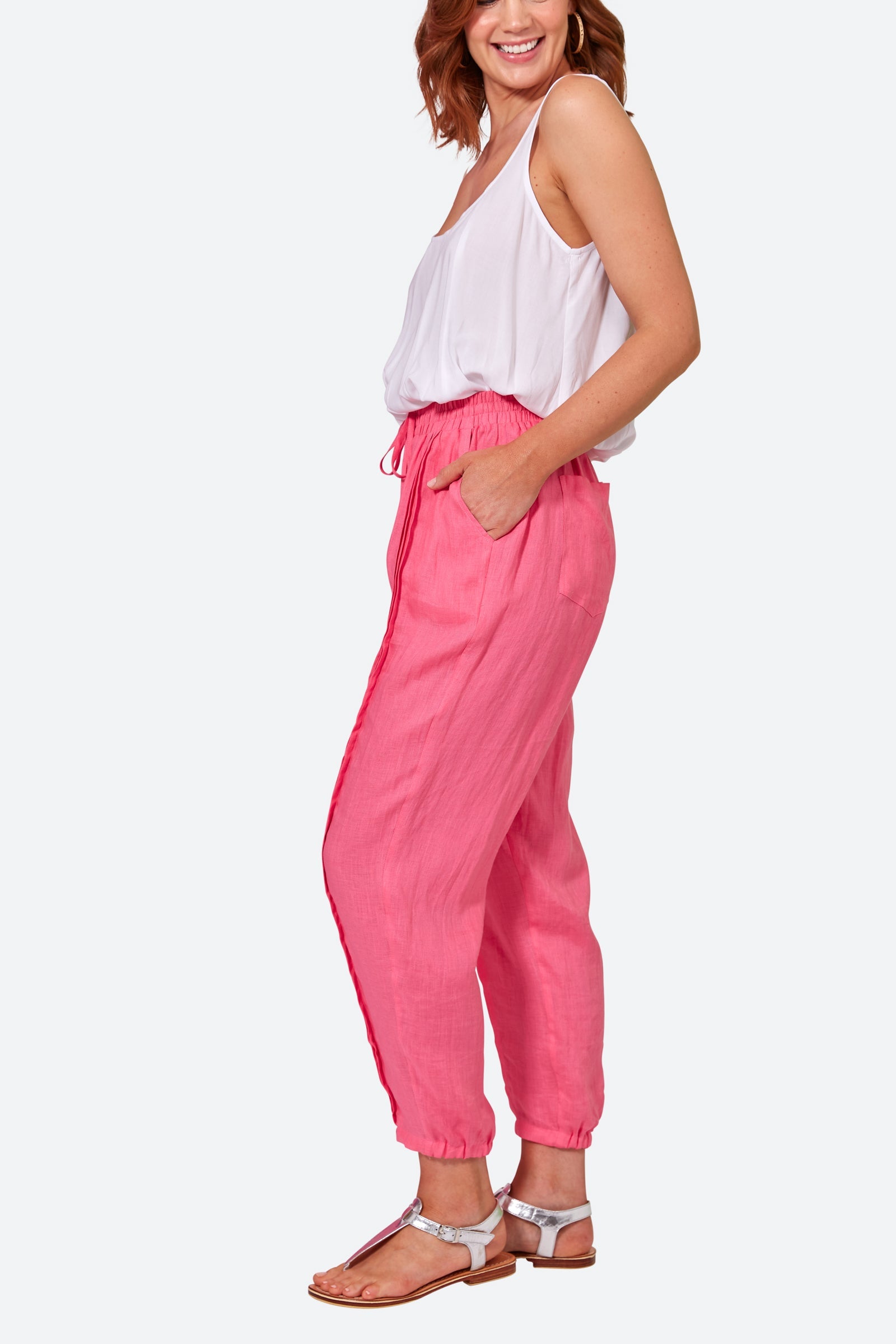 La Vie Pintuck Pant - Candy - eb&ive Clothing - Pant Relaxed Linen