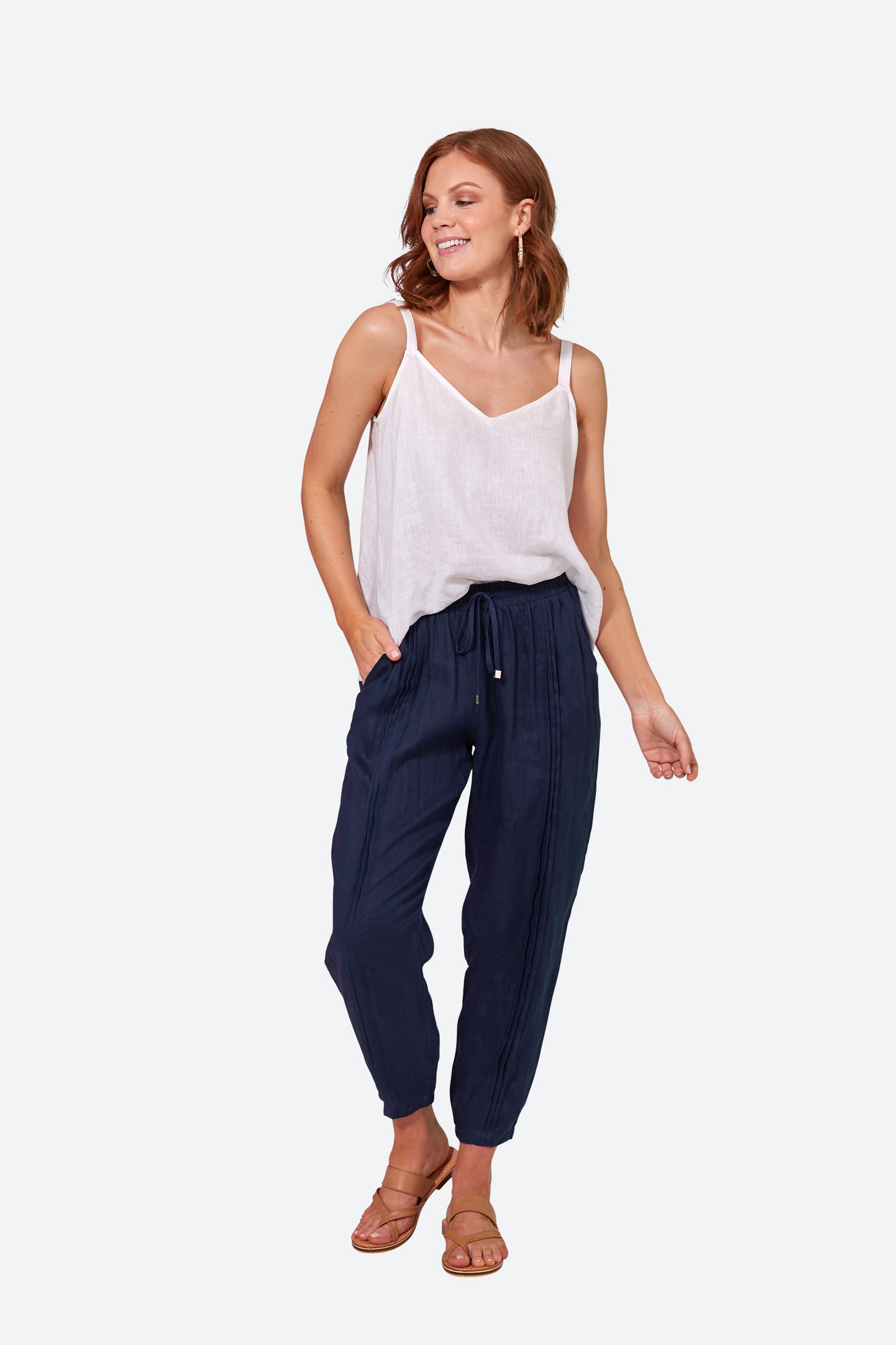La Vie Pintuck Pant - Sapphire - eb&ive Clothing - Pant Relaxed Linen