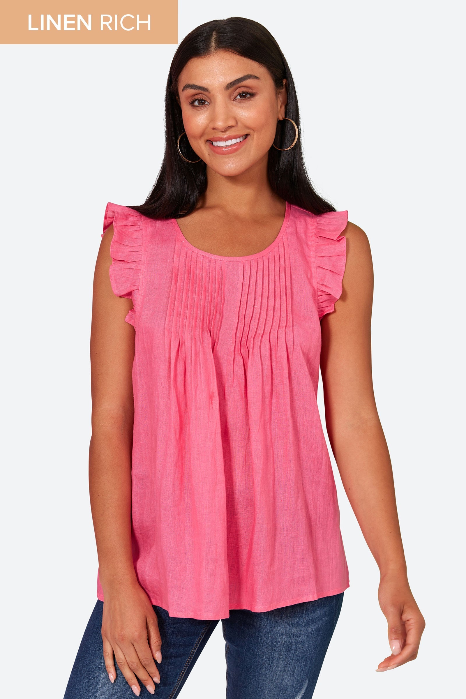 La Vie Frill Top - Candy - eb&ive Clothing - Top Sleeveless Linen