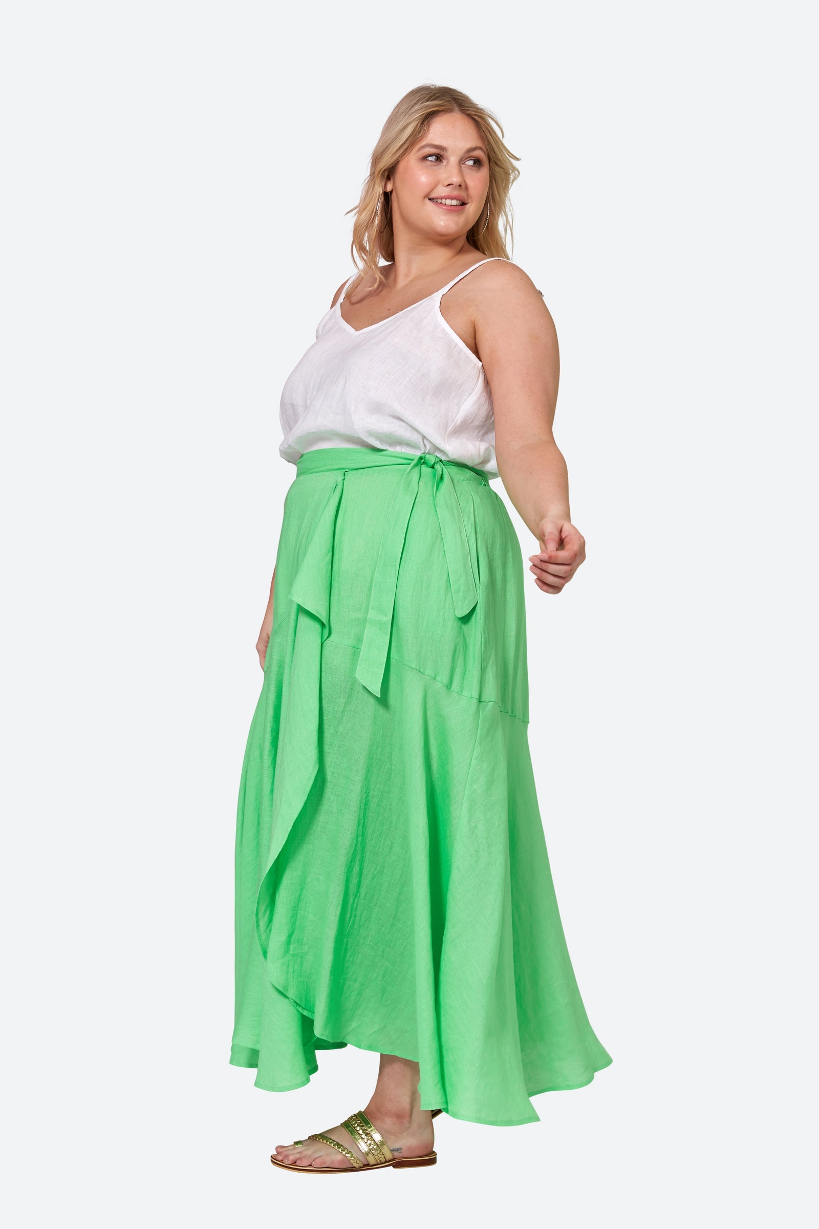 La Vie Wrap Skirt - Kiwi - eb&ive Clothing - Skirt Mid Linen