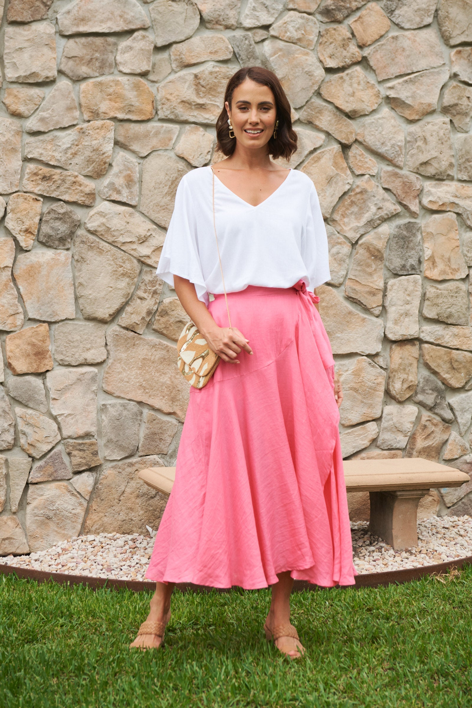 La Vie Wrap Skirt - Candy - eb&ive Clothing - Skirt Mid Linen