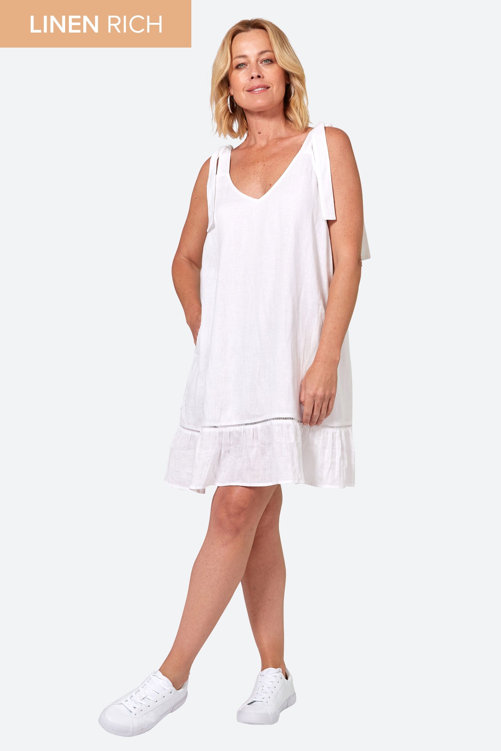 La Vie Tie Dress - Blanc - eb&ive Clothing - Dress Strappy Mid Linen