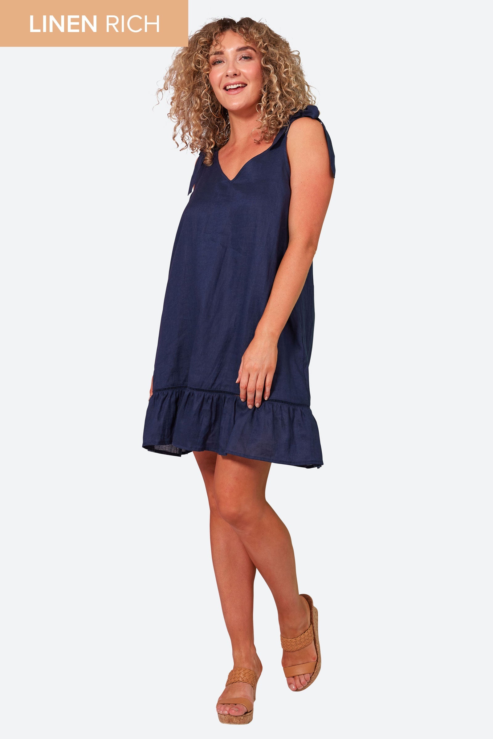 La Vie Tie Dress - Sapphire - eb&ive Clothing - Dress Strappy Mid Linen