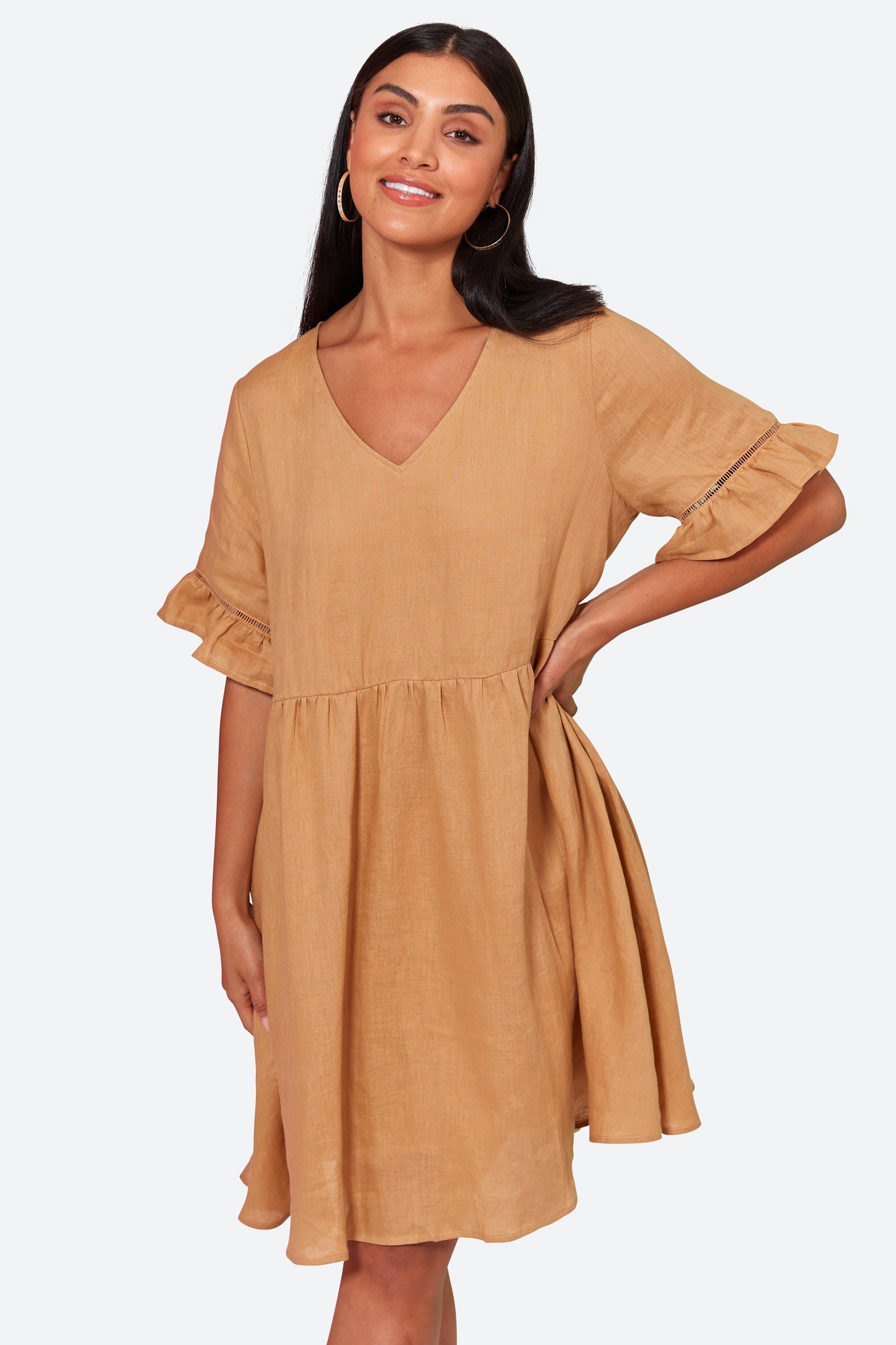 La Vie Dress - Caramel - eb&ive Clothing - Dress Mini Linen