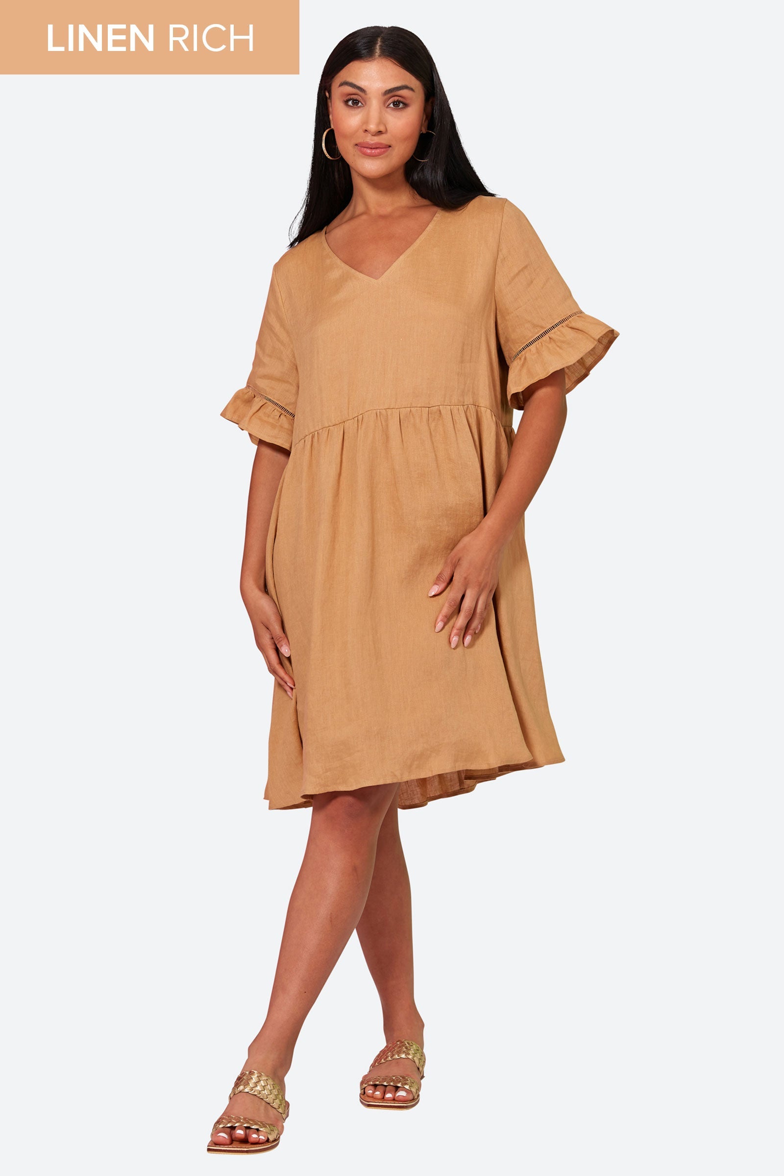 La Vie Dress - Caramel - eb&ive Clothing - Dress Mini Linen