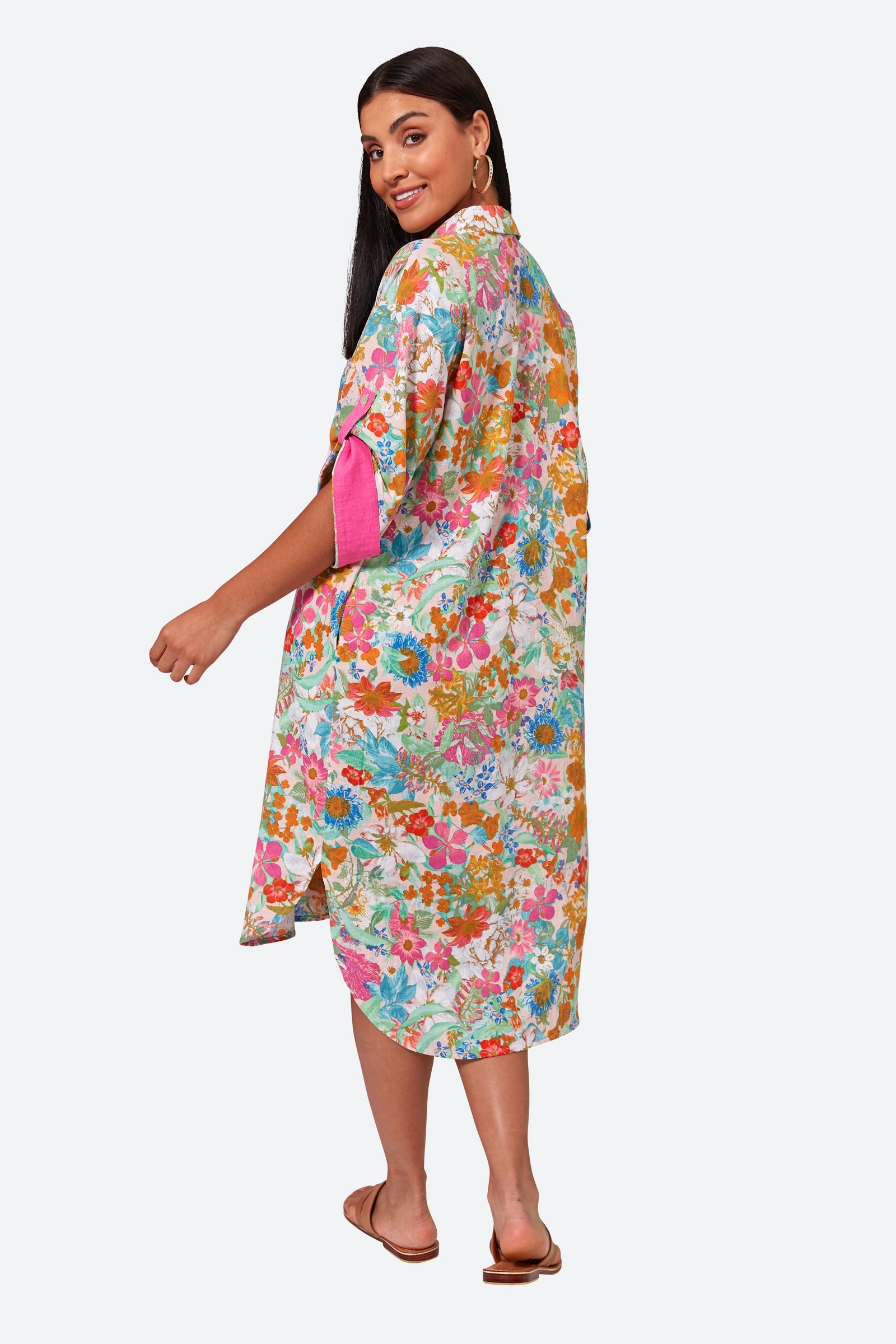 Verve Shirt Dress - Pink Flourish - eb&ive Clothing - Shirt Dress Mid Linen