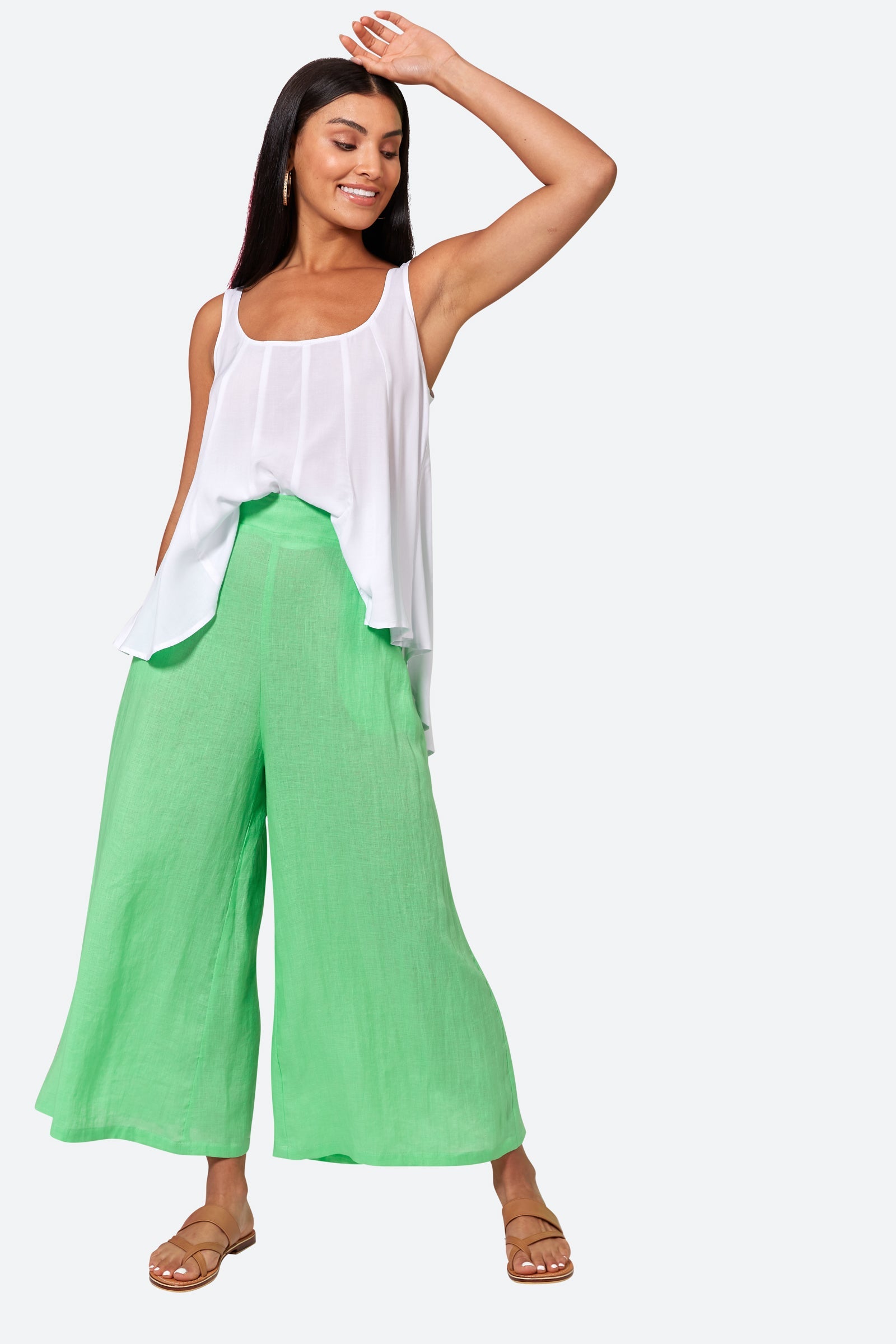 La Vie Crop Pant - Kiwi - eb&ive Clothing - Pant Relaxed Crop Linen