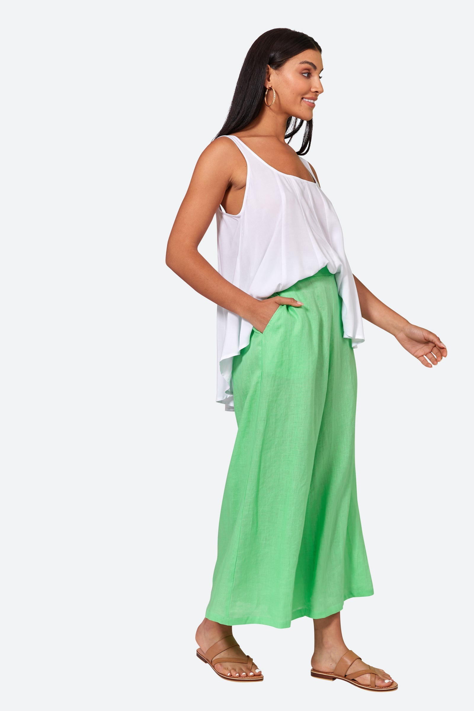 La Vie Crop Pant - Kiwi - eb&ive Clothing - Pant Relaxed Crop Linen