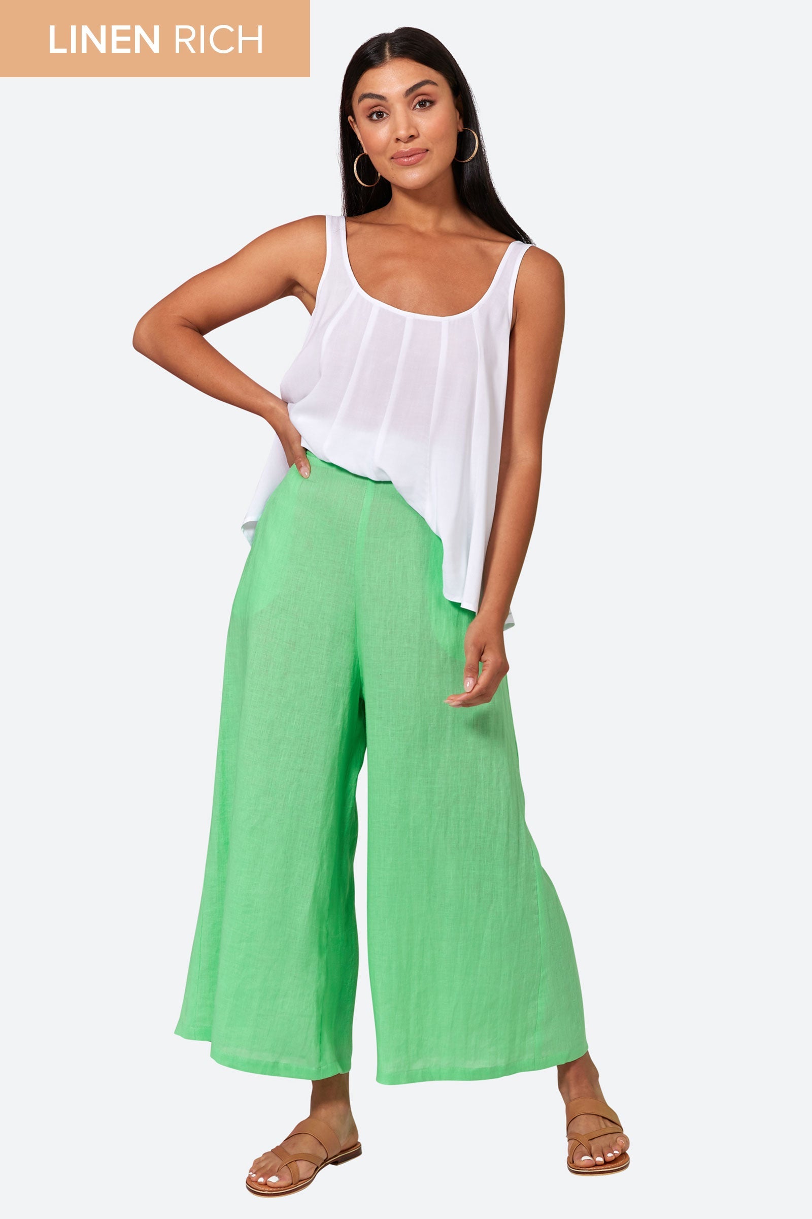 La Vie Crop Pant - Kiwi - eb&ive Clothing - Pant Relaxed Crop Linen