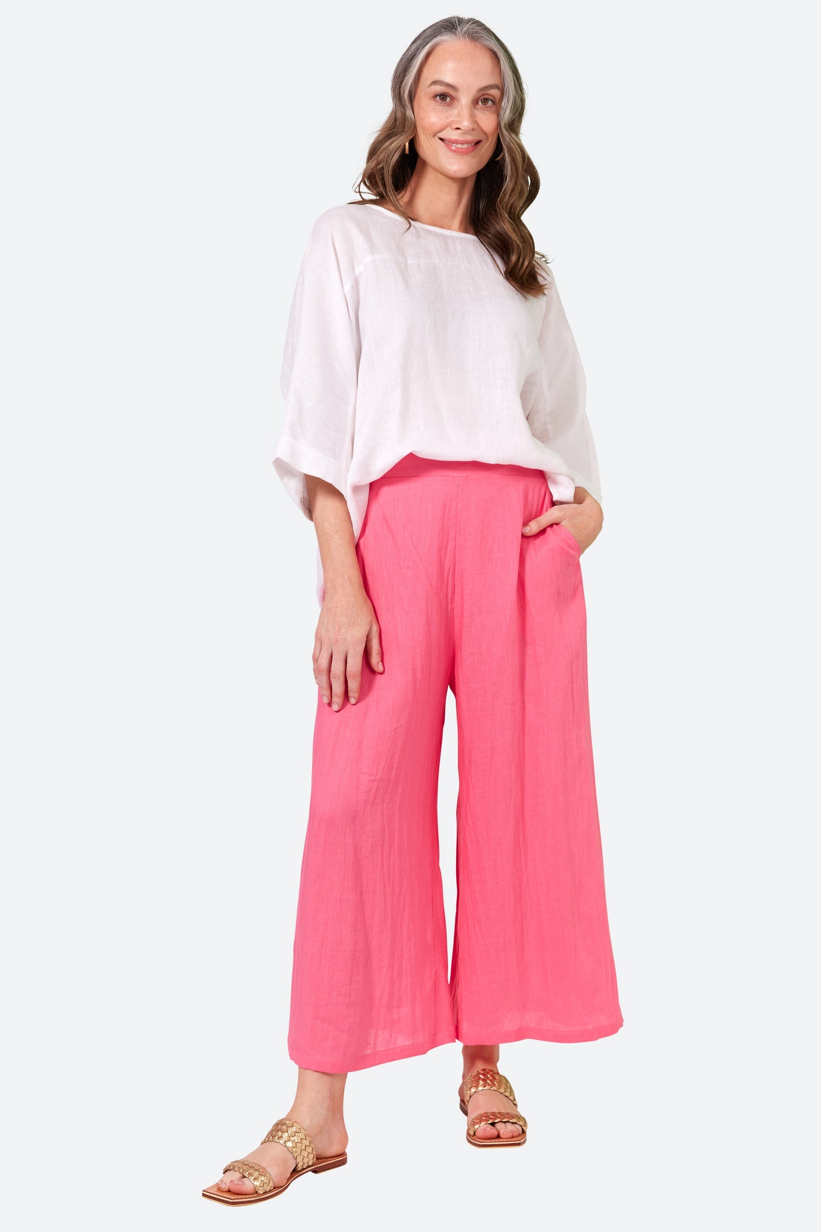 La Vie Crop Pant - Candy - eb&ive Clothing - Pant Relaxed Crop Linen