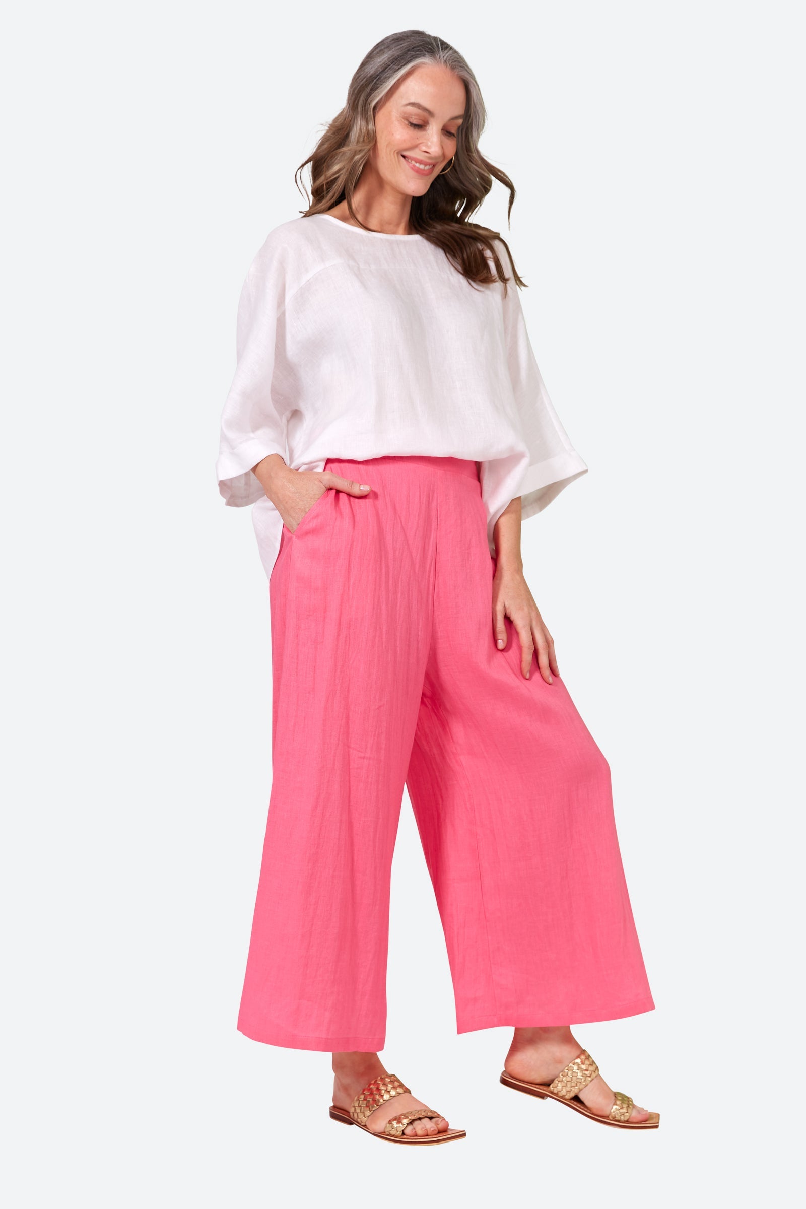 La Vie Crop Pant - Candy - eb&ive Clothing - Pant Relaxed Crop Linen