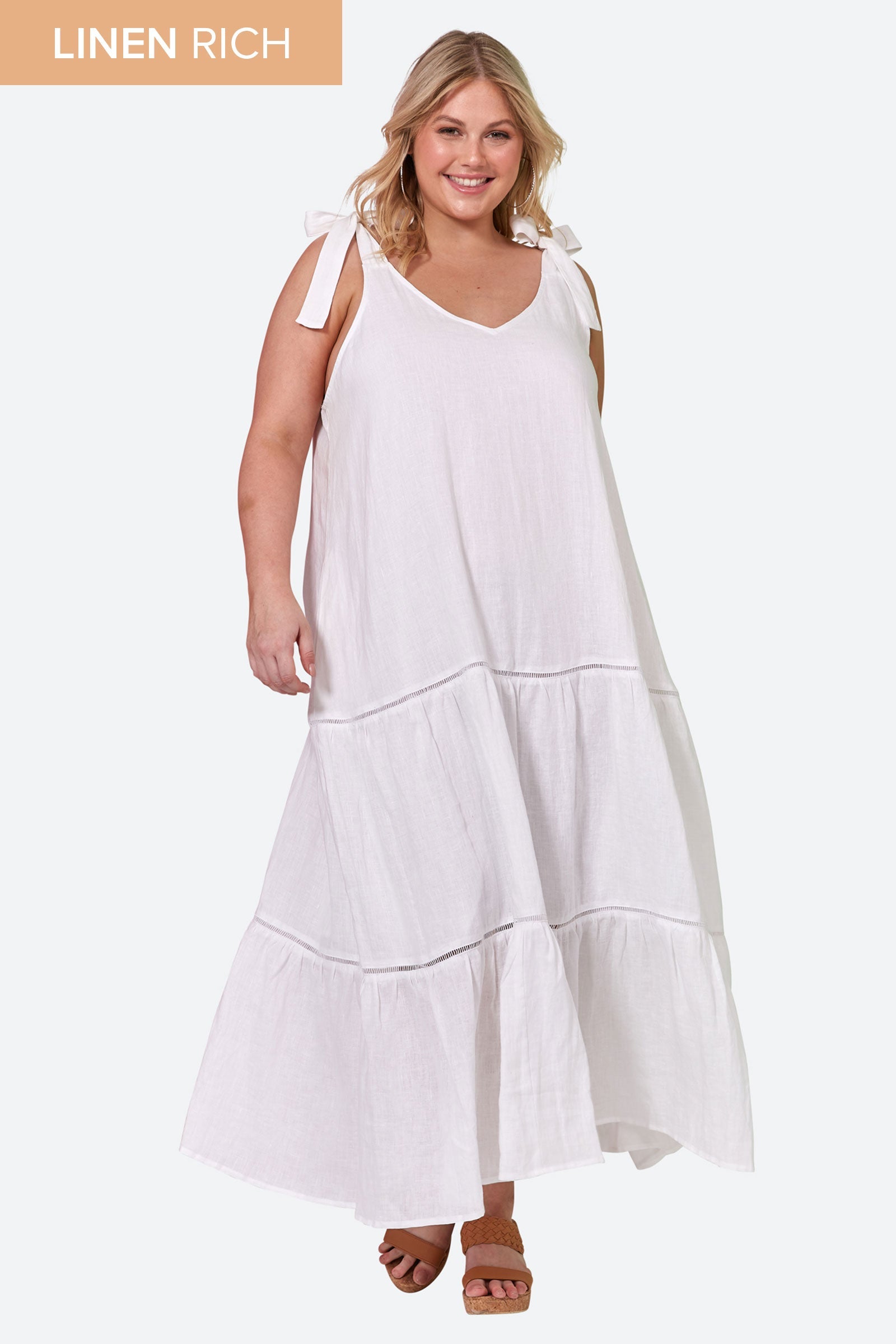 La Vie Tie Maxi - Blanc - eb&ive Clothing - Dress Strappy Maxi Linen
