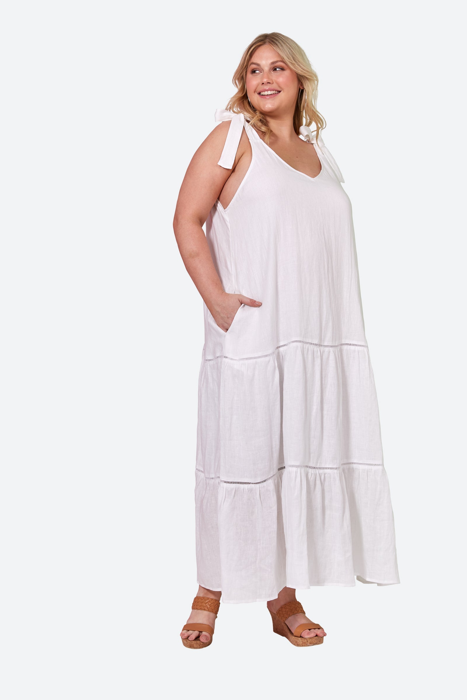 La Vie Tie Maxi - Blanc - eb&ive Clothing - Dress Strappy Maxi Linen