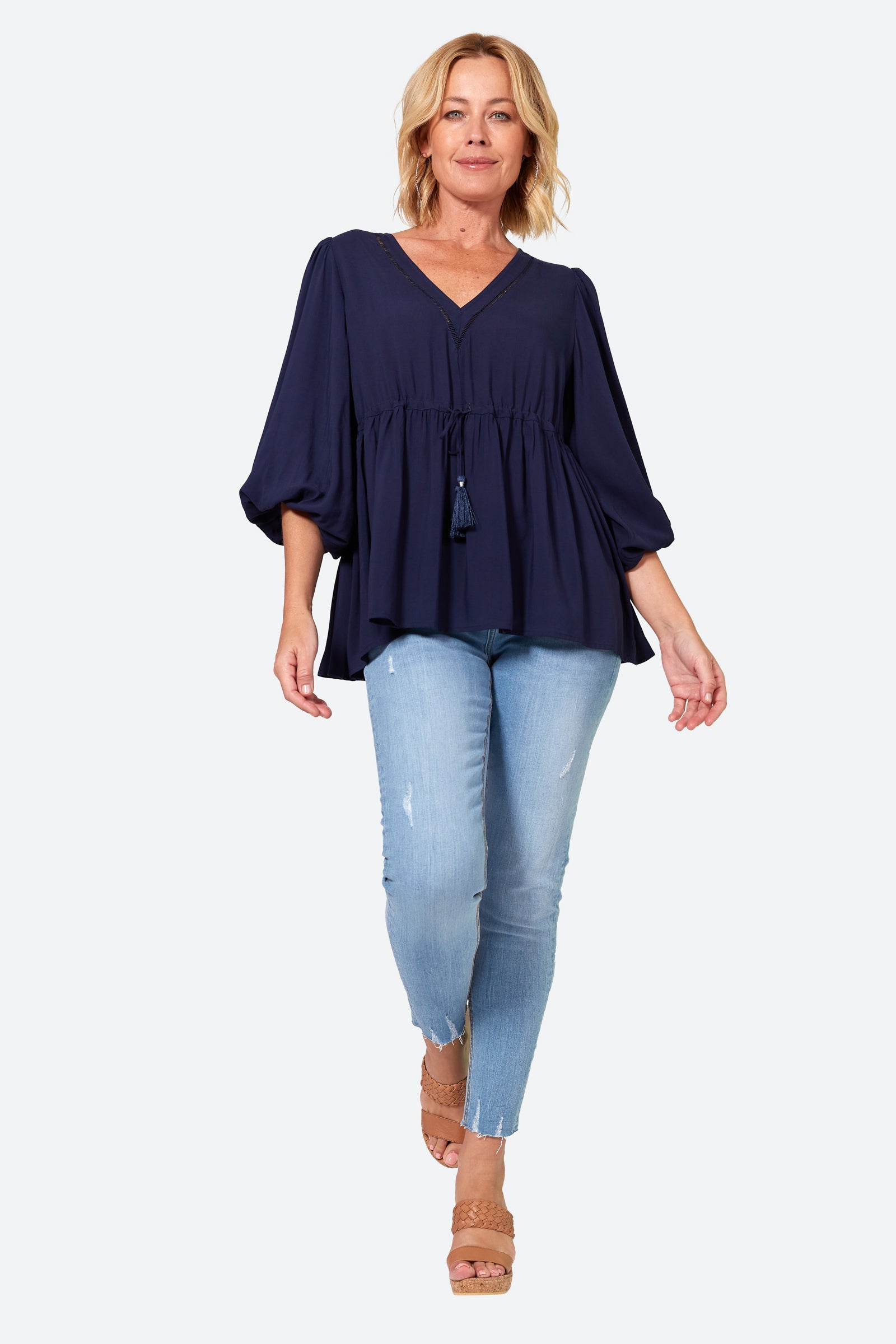 Esprit Tie Top - Sapphire - eb&ive Clothing - Top 3/4 Sleeve