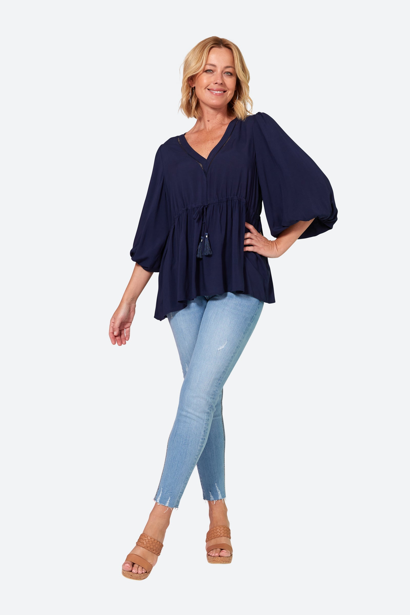 Esprit Tie Top - Sapphire - eb&ive Clothing - Top 3/4 Sleeve