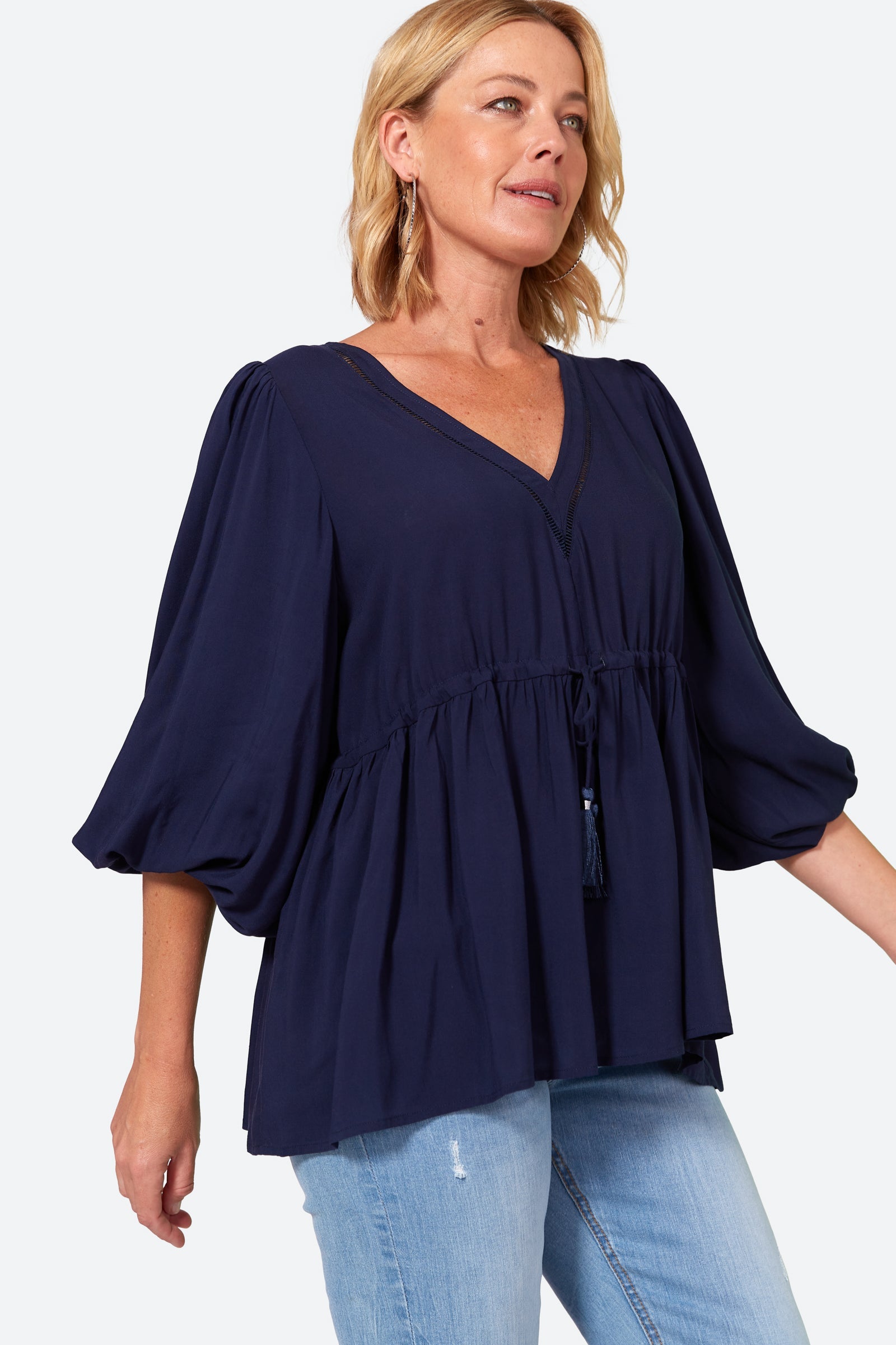 Esprit Tie Top - Sapphire - eb&ive Clothing - Top 3/4 Sleeve