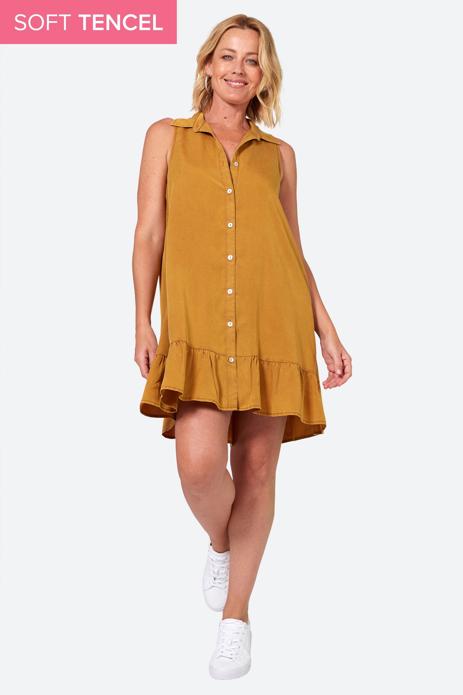 Elan Sleeveless Dress - Honey - eb&ive Clothing - Dress Mid Sleeveless