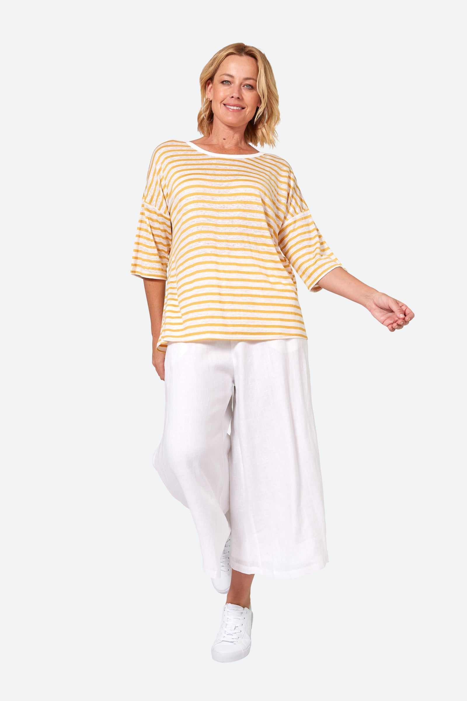 Intrepid Stripe Tshirt - Honey - eb&ive Clothing - Top Tshirt 3/4 Sleeve Linen